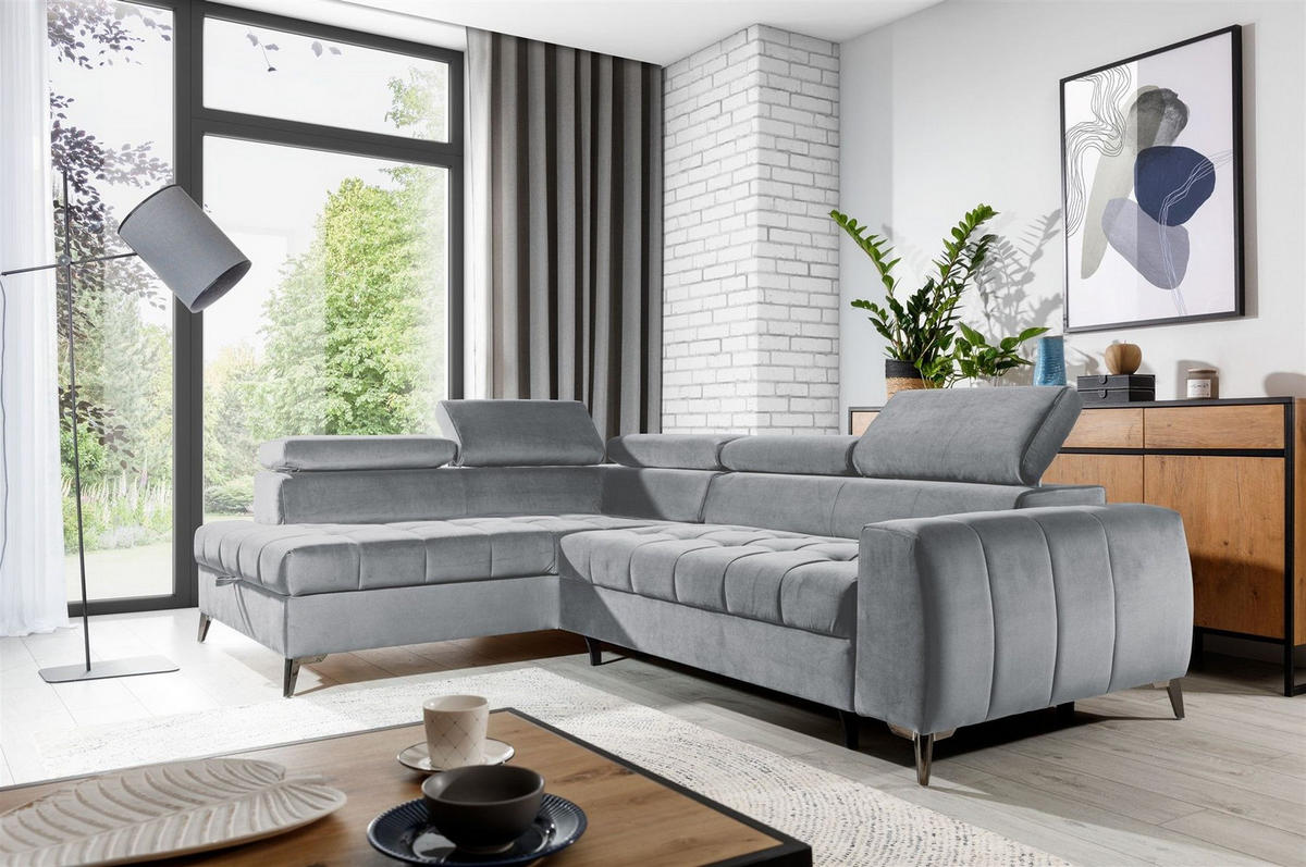 ECKSOFA Schlafsofa Agnesa In Salvador - Hellgrau, Holzwerkstoff/Textil (275/200cm) - Fun Möbel