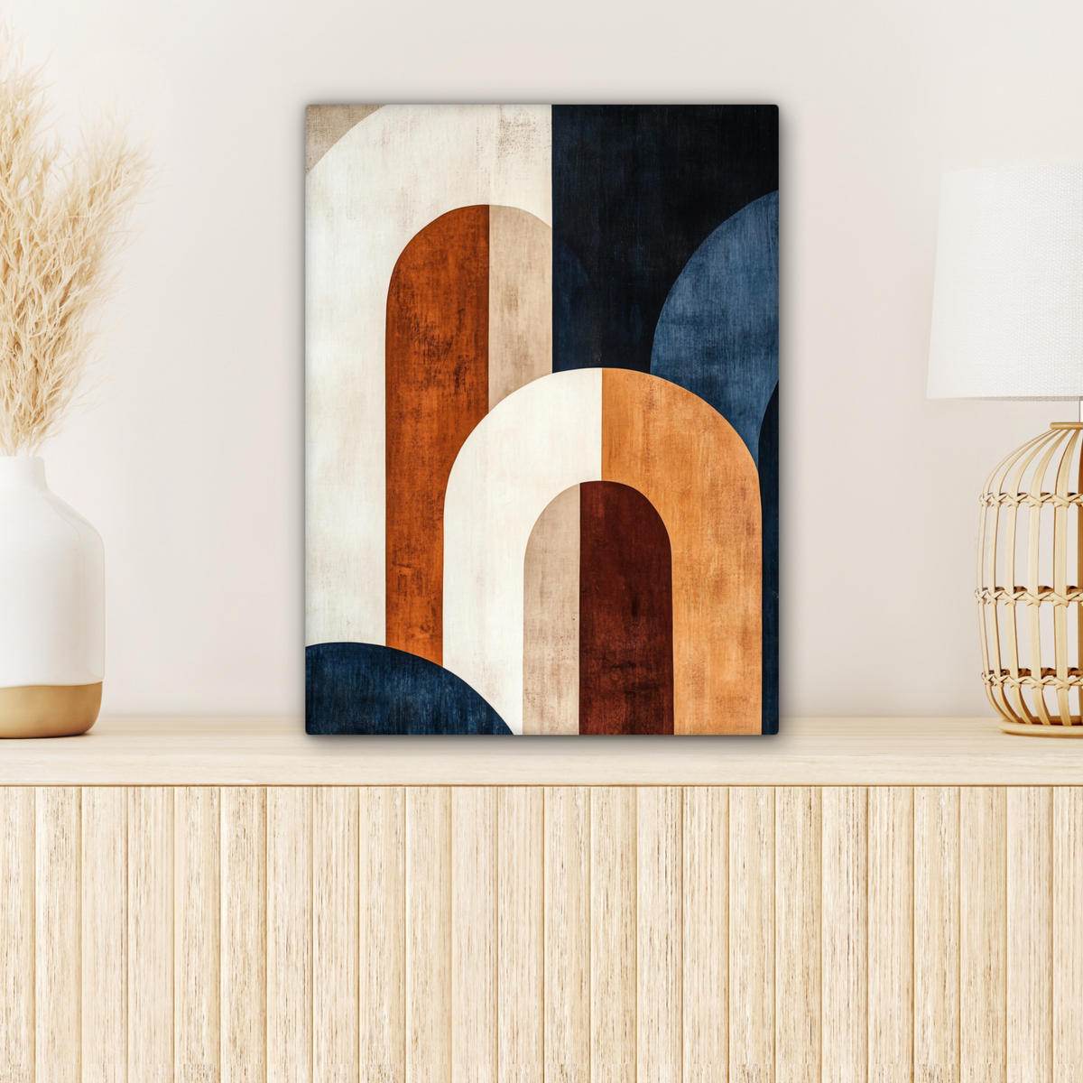 LEINWANDBILD Abstrakt - Formen - Dunkelblau 30x40 cm - Cognac, Textil (30/40cm) - MuchoWow