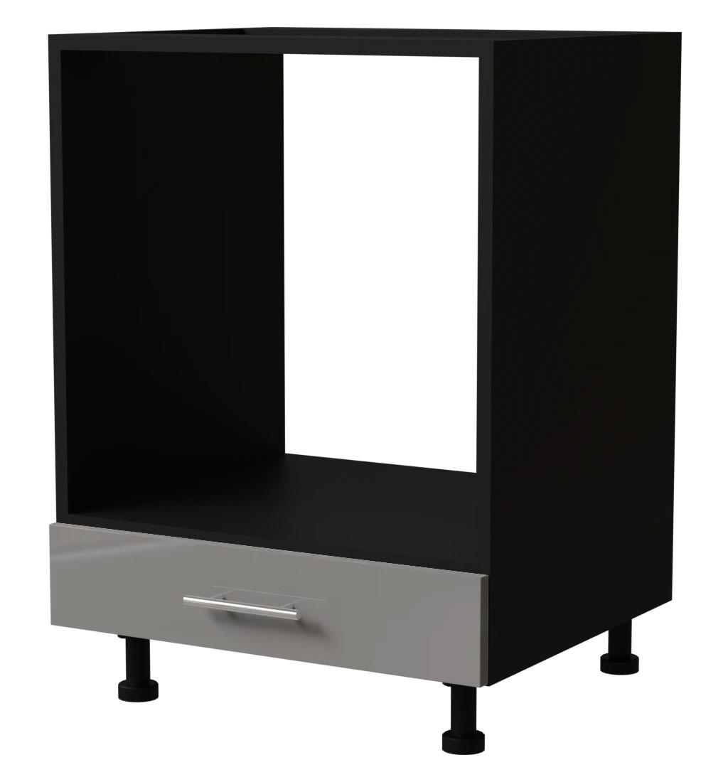 HERDUMBAUSCHRANK Essen D11K/60 Grau Hochglanz / Schwarz Matt 60 / 50 / 82cm - Schwarz/Grau, Holz/Holzwerkstoff (60/82/50cm) - Feldmann-Wohnen