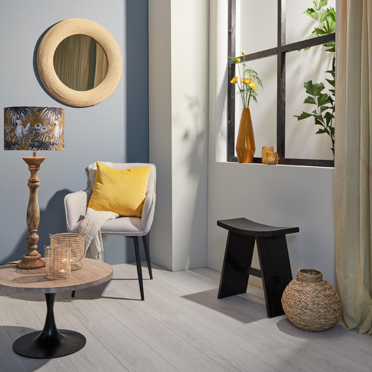 SPIEGEL Piedre Braun Ø71/71 cm - Hellbraun, Holz (4.5/71/71cm) - Light & Living