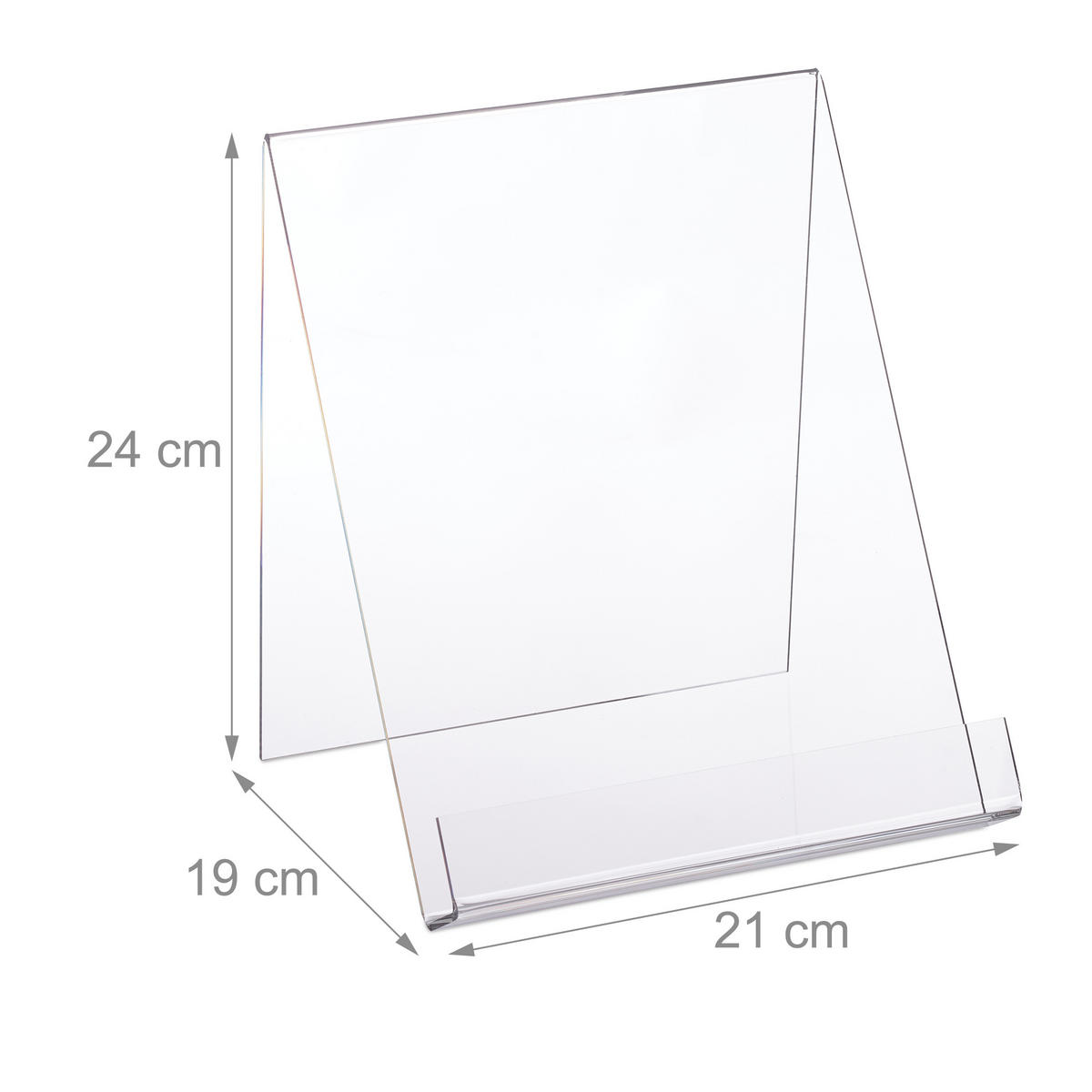 STOJAN na knihy A4 - priehľadné, plast (21/24/19cm) - Relaxdays