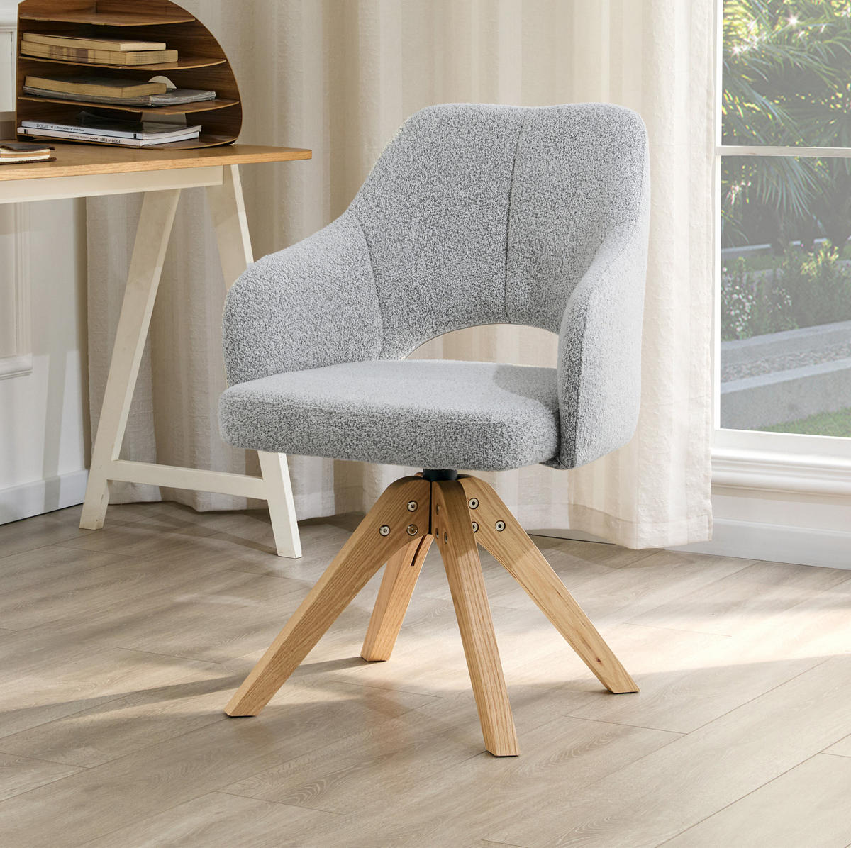 DREHSTUHL 2er-Set 360° drehbar Sitzfläche 48 x 45 cm Stoff Hellgrau - Hellgrau, Holz (48/85/45cm) - Meubliv