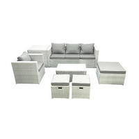 GARTENSET mit 3-SITZER SOFA,COUCHTISCH Polyrattan Hellgrau-Mix 7-Sitzer - Hellgrau/Grau, Glas/Kunststoff - Fimous