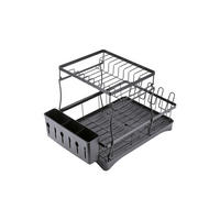 GESCHIRRABTROPFGESTELL 2-stufige aus Kohlenstoffstahl mit Besteckhalter aus PP und einem Becherhalter 49 x 30 x 34 cm - Schwarz, Metall (49/43/30cm) - Livingandhome