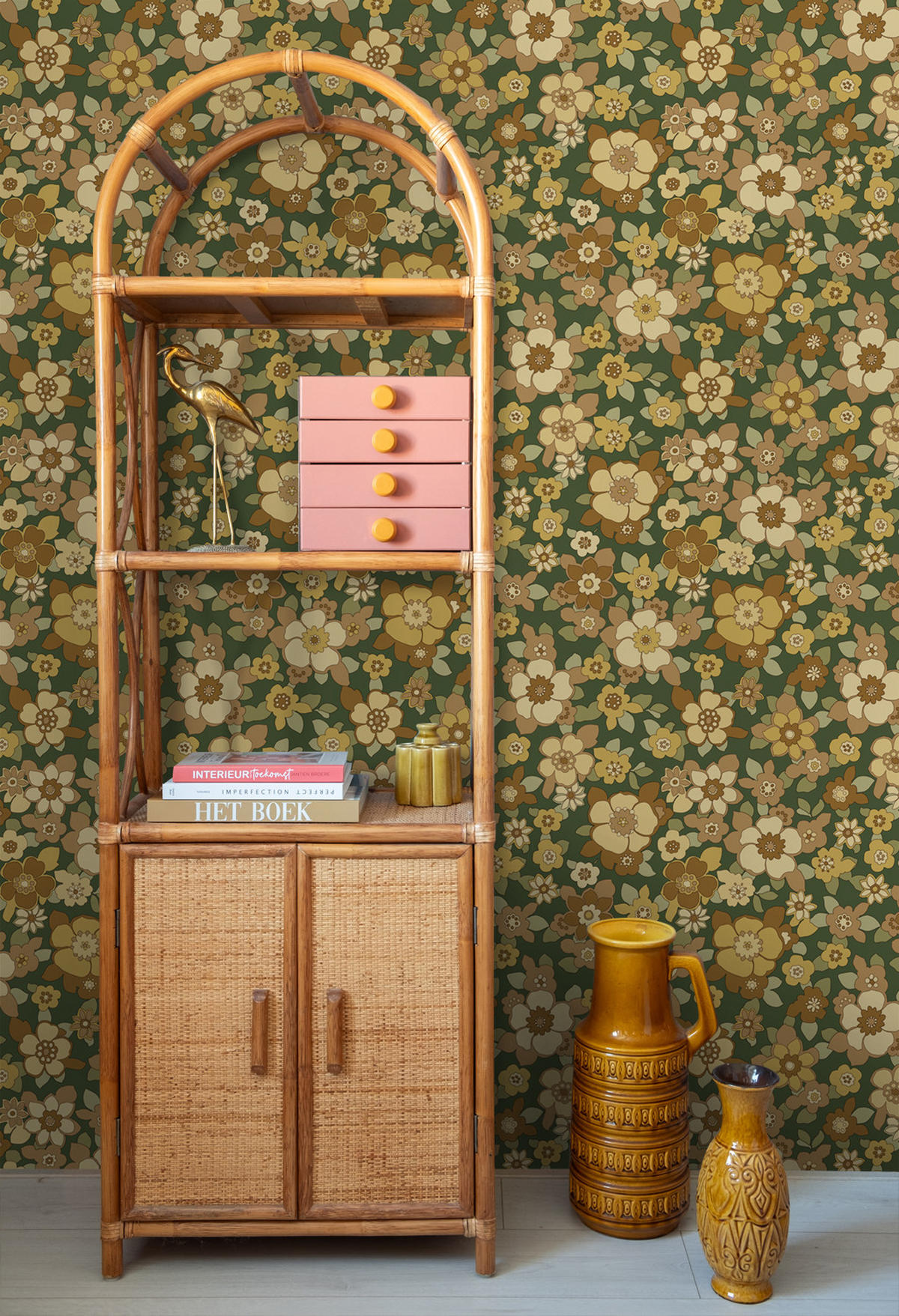 TAPETE Retro Blumen 50 x 900 cm - Grün, Papier (50/900cm) - ESTAhome