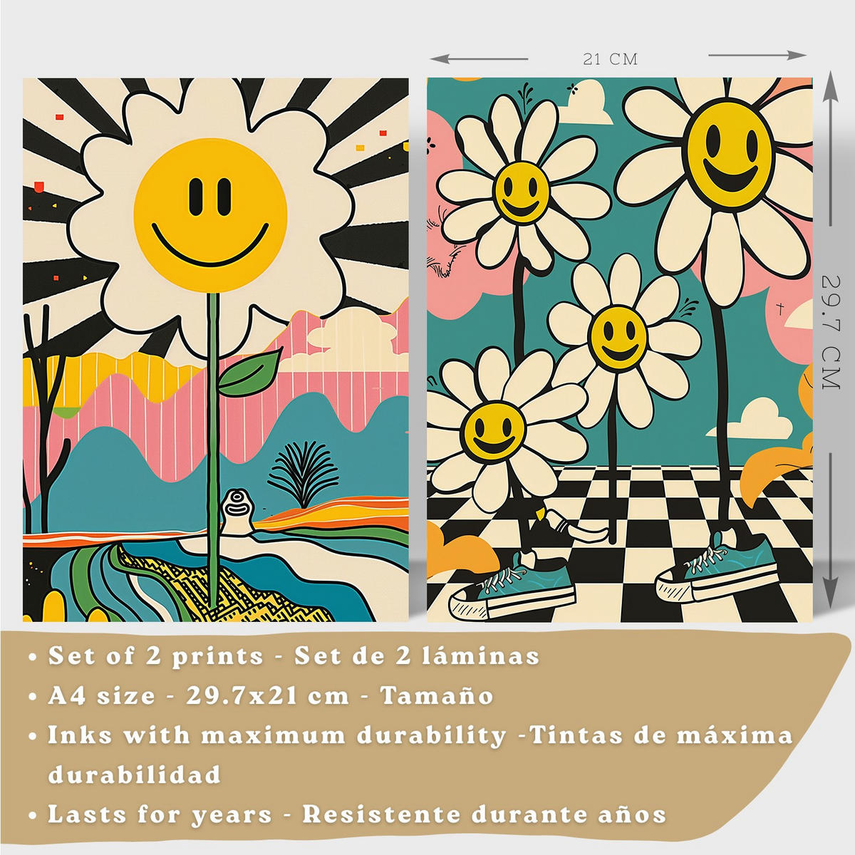 PLAKAT Sada 2 Margarity A4 Bílý rám - bílá, papír (29.7/1/21cm) - Nacnic