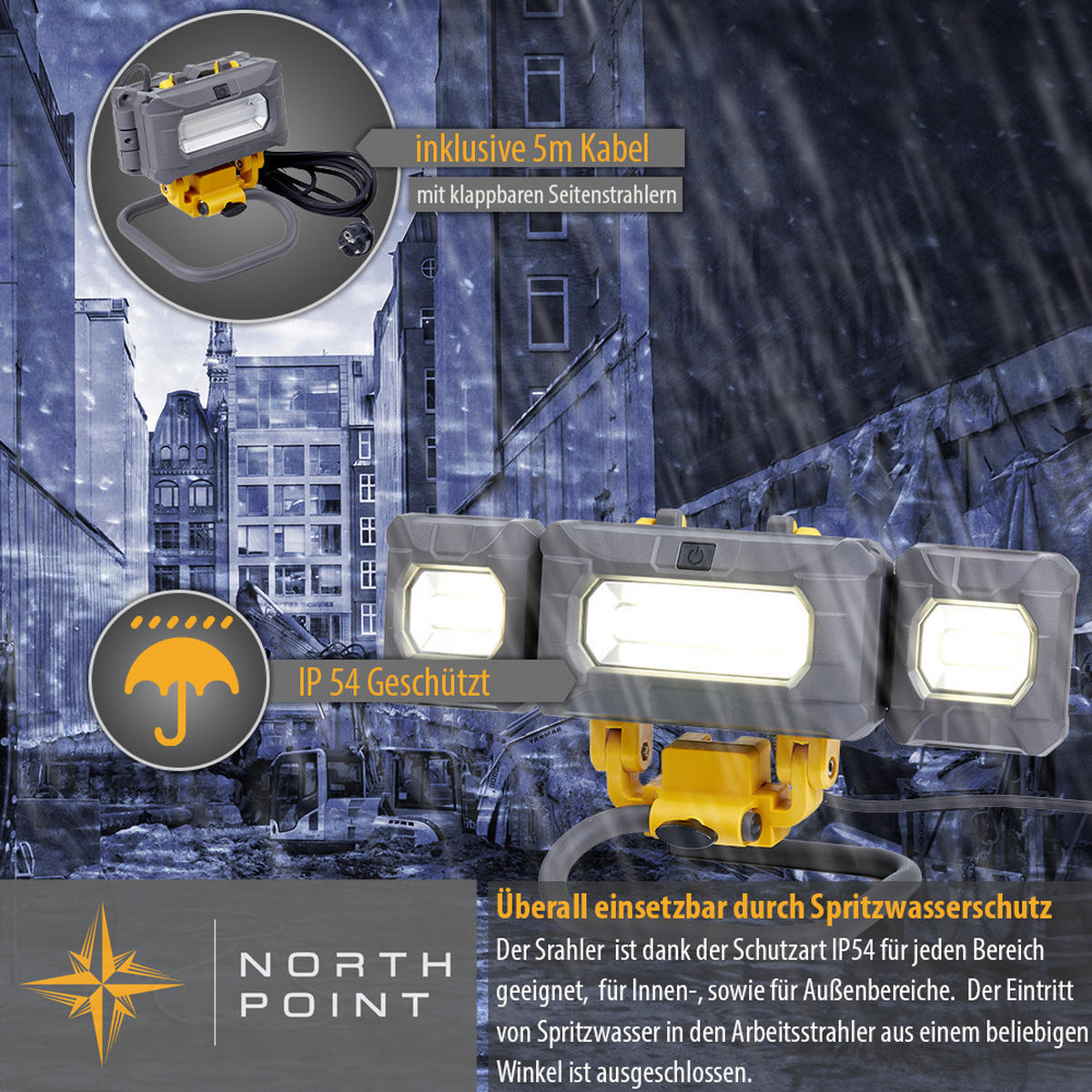 LED-ARBEITSSTRAHLER - mit schwenkbaren Seitenstrahlern und 4000 Lumen für Baustellen und Werkstätten, 2er-Set - Schwarz, Metall (76/76/147cm) - Northpoint