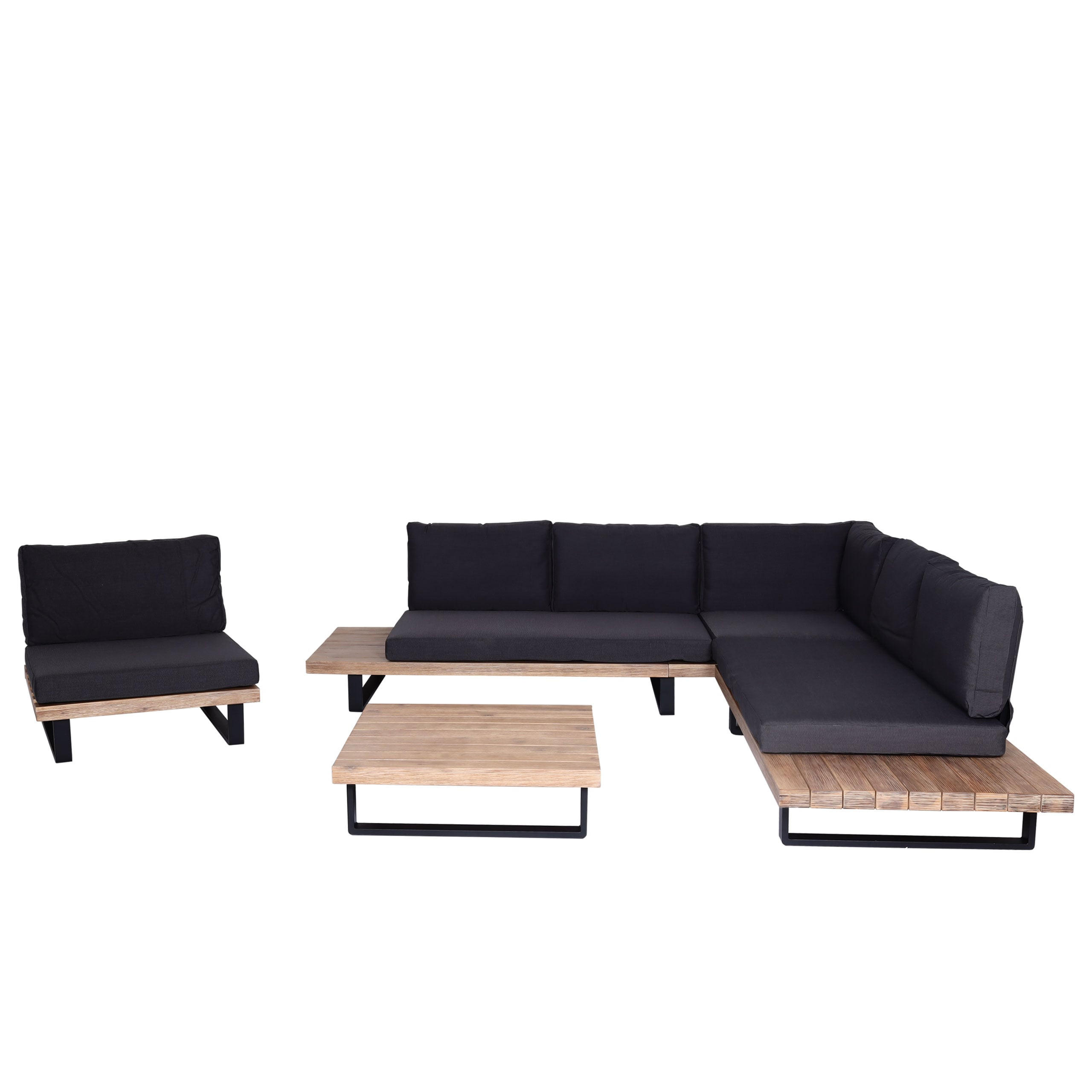 GARTENGARNITUR mit Sessel Hellbraun Dunkelgrau - Braun, Holz - PROREGAL