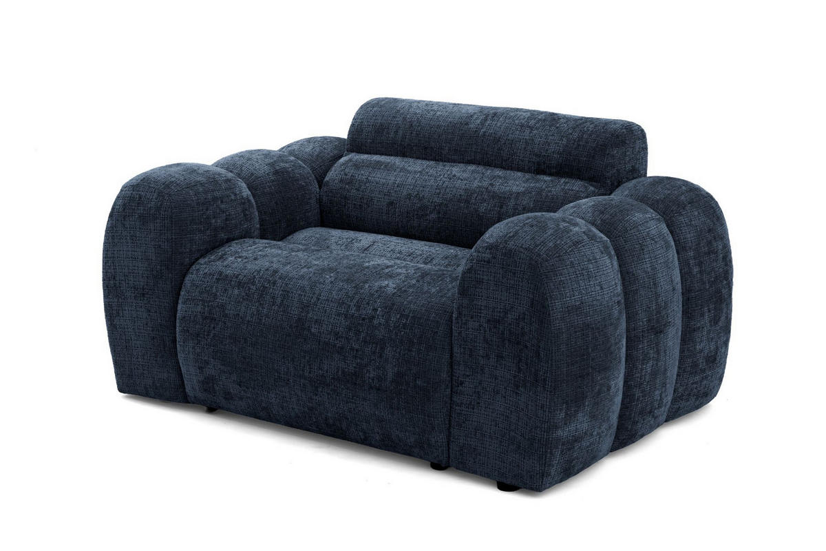 SESSEL VEER, Breite 131 cm Chenille Webstoff Marine - Schwarz/Dunkelblau, Holz/Kunststoff (131/75/92cm) - Muffo