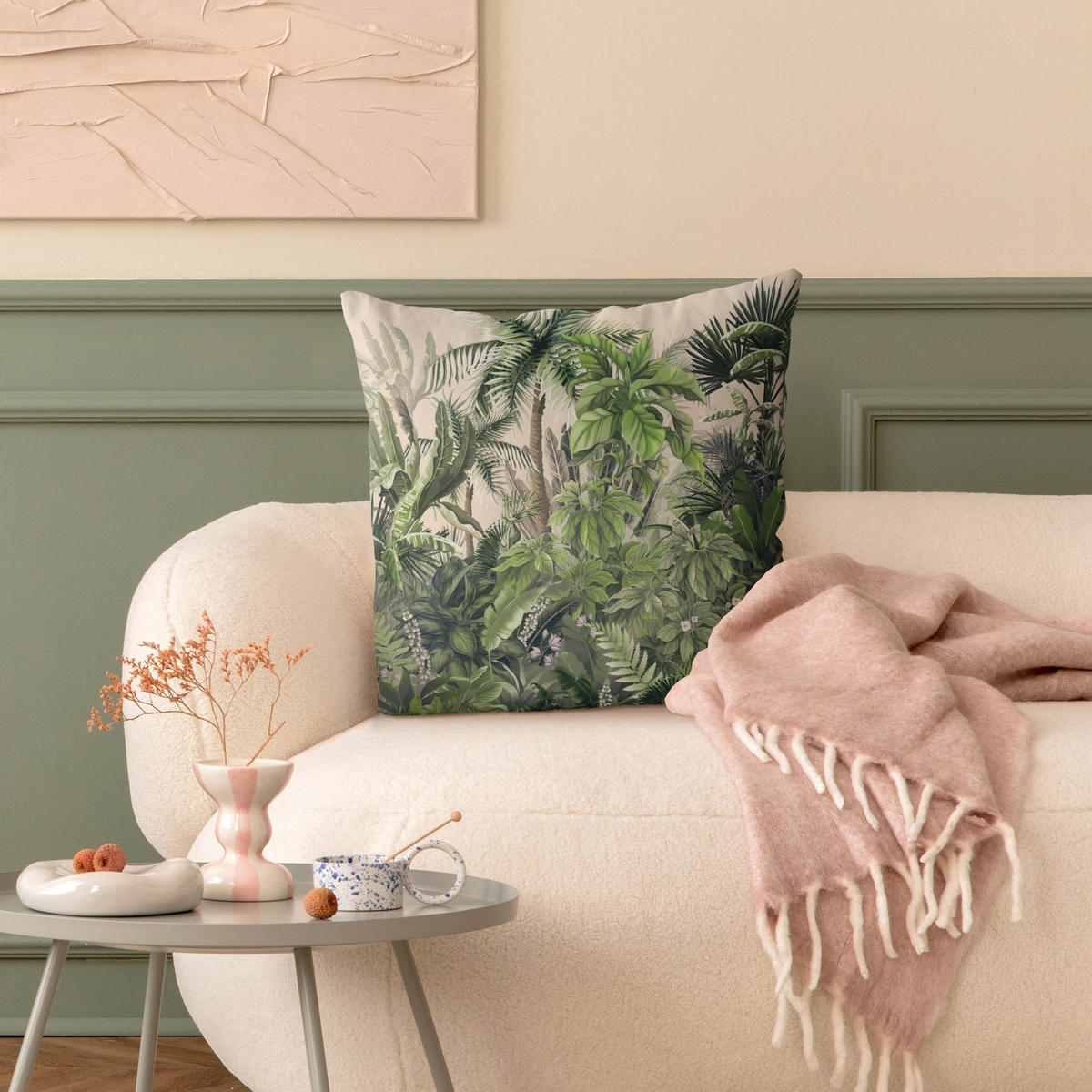 DEKOKISSEN Dschungelpflanzen in Grün 50/50 cm - Grün, Textil (50/50/10cm) - Bilderwelten