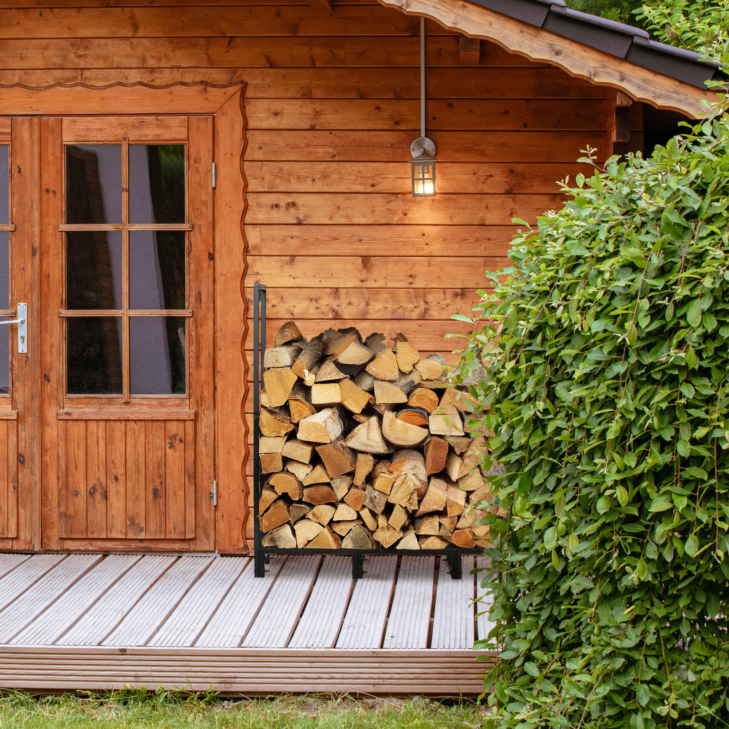 KAMINHOLZREGAL - Schwarz, Metall (121/116/30.5cm) - Relaxdays