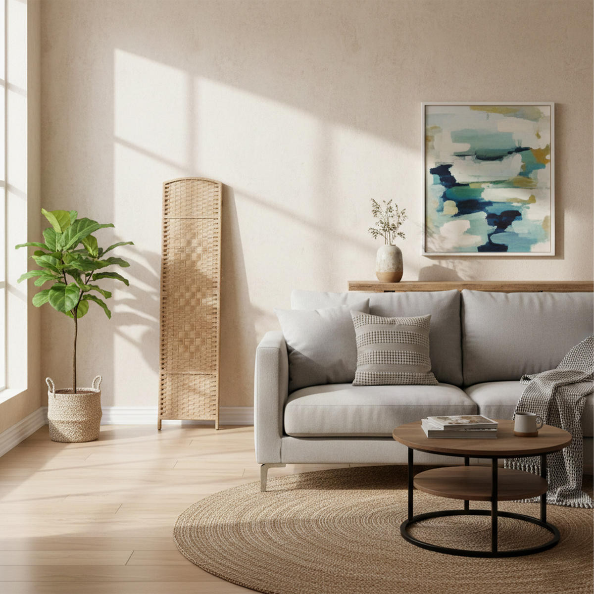 PARAVENT - svetlohnedá, drevo/papier (120/170/2cm) - Relaxdays