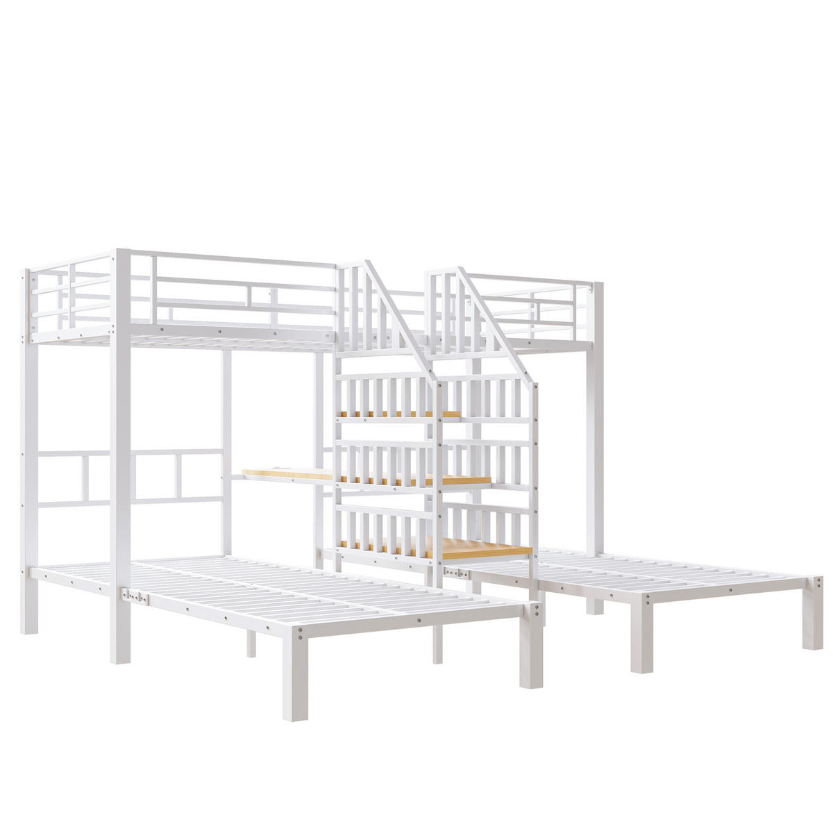 ETAGENBETT 90/200 cm Weiß mit mit LED-Lichtleisten, Treppe mit Stauraum und Schreibtisch - Weiß, Metall (90/200cm) - Oxeza