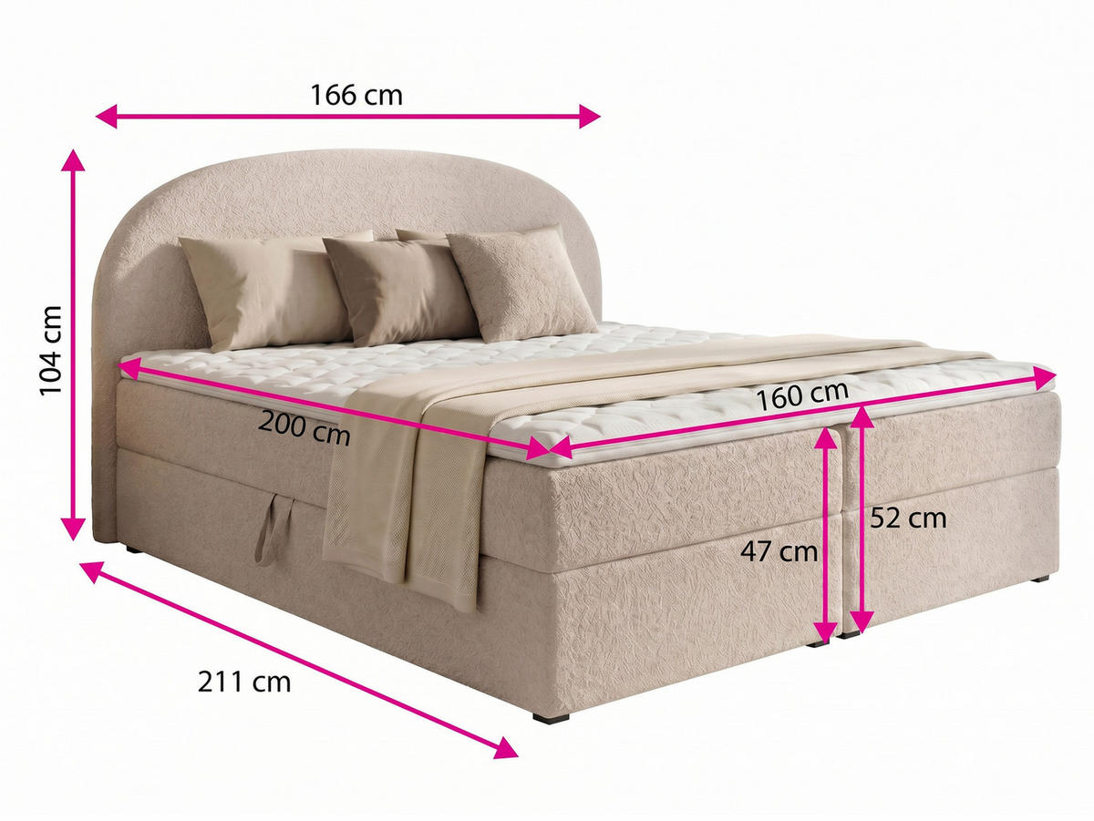 BOXBETT Cloud - 160x200 -creme (Coral 65) - Creme/Schwarz, Holz/Holzwerkstoff (160/200cm) - Sofnet