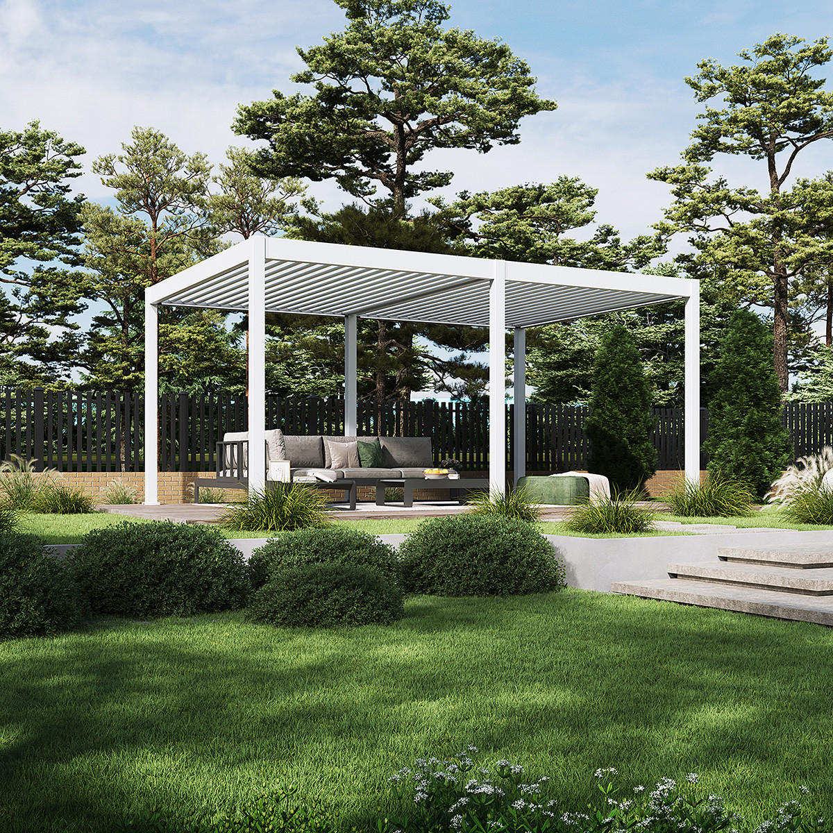 PERGOLA Deluxe Elektrisch Pavillon Terrassenüberdachung Aluminium LED 3,6 x 5,3 m - Weiß, Metall (360/255/530cm) - WEIDE
