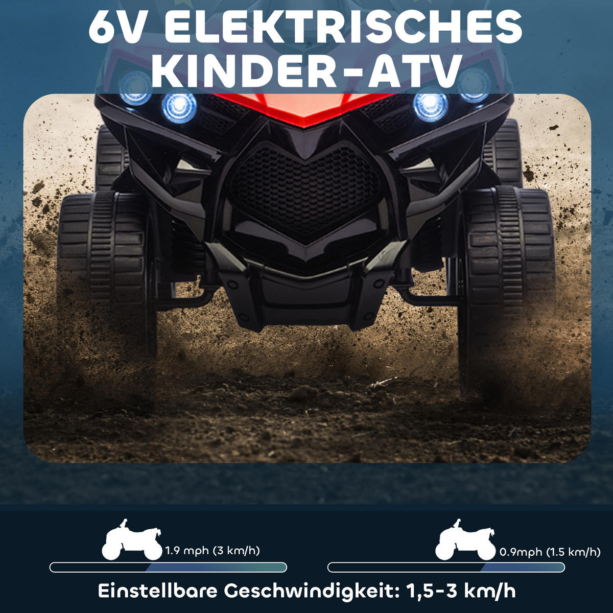 KINDER-ELEKTROQUAD 6V Kinderquad mit Vorwärts-, Rückwärtsfunktion, Musik - Rot, Metall (70/42/45cm) - AIYAPLAY