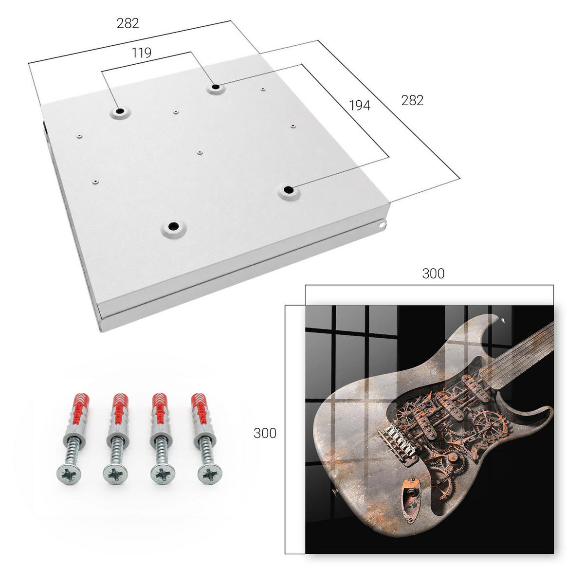 SCHLÜSSELBOX Weiß 30x30 cm – Türöffnung nach rechts - Mechanische Gitarre - Grau, Metall (30/30/5cm) - TULUP