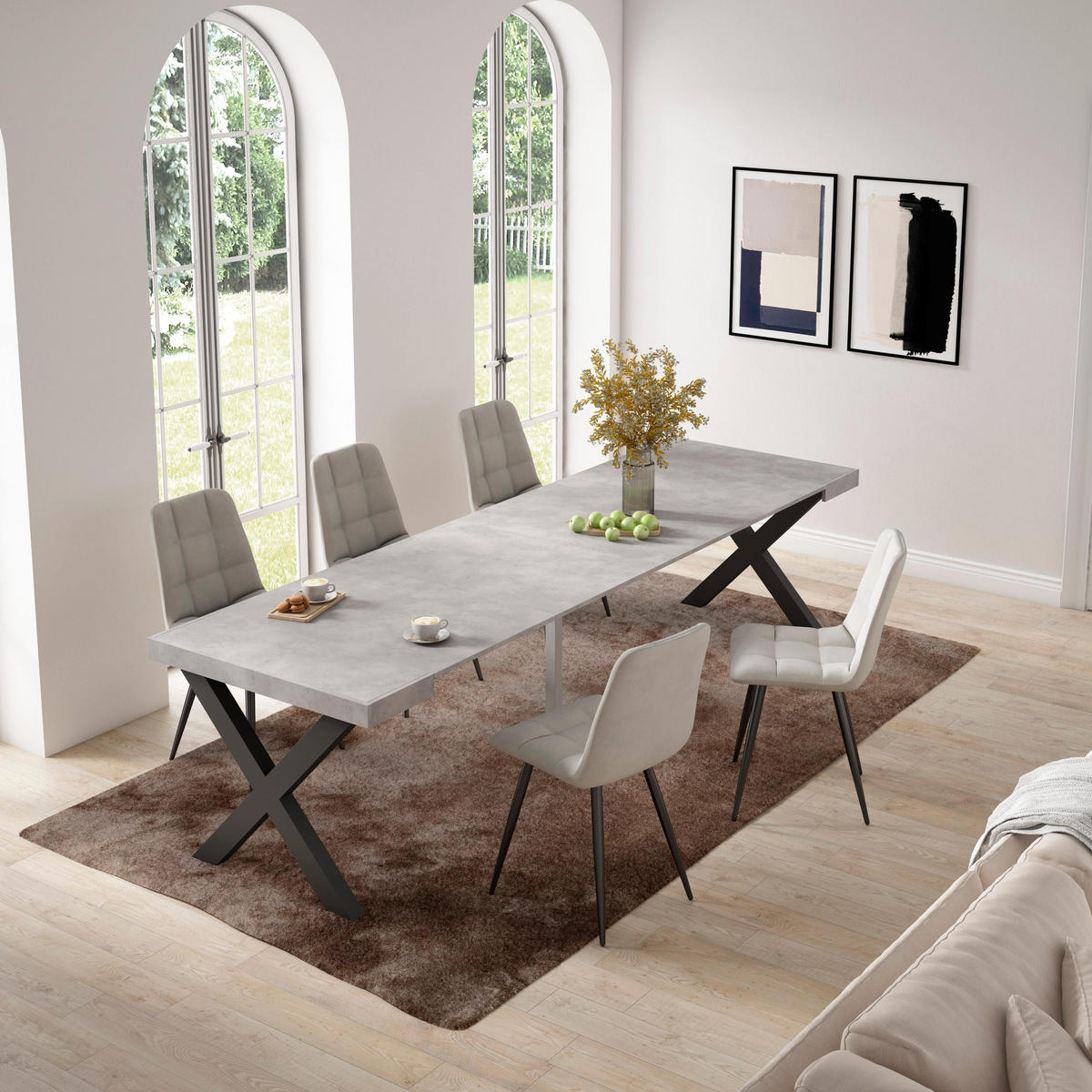 KONSOLENTISCH ausziehbar 58 bis 302cm, für 14 Gäste, zementgrau, 90/58/73cm - Grau, Holzwerkstoff (90/302/73cm) - Skraut Home