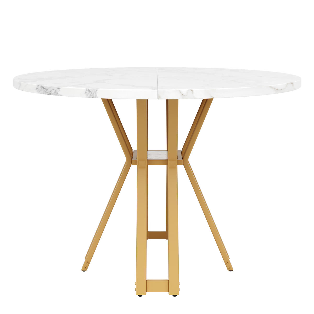 ESSTISCH 100/100/76 cm mit goldenen Metallbeinen und MDF-Tischplatte im Marmormuster - Weiß, Holzwerkstoff (100/100/76cm) - OKWISH