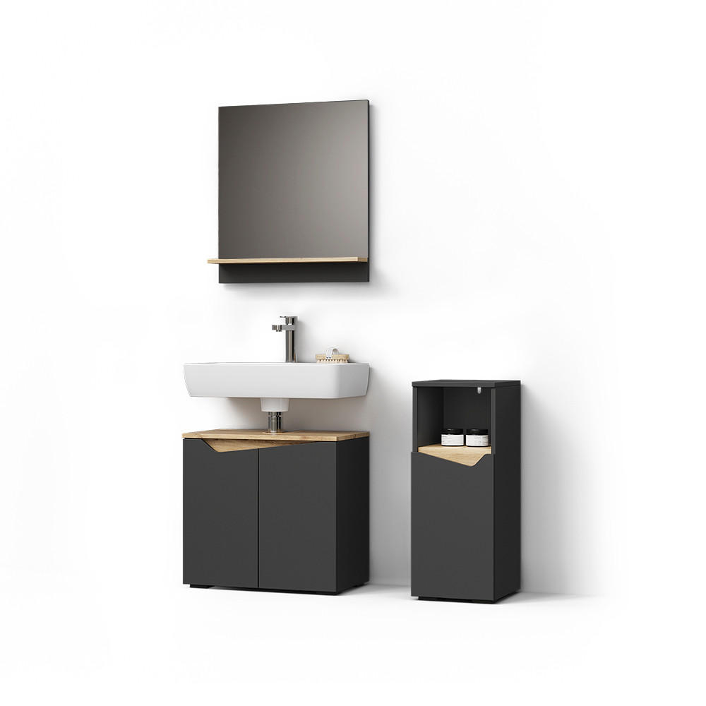BADMÖBEL-KOMBINATION Timavo Anthrazit 3 Teile, mit Midischrank - Anthrazit/Eiche Artisan, Holzwerkstoff (60/57/35cm) - Livinity®