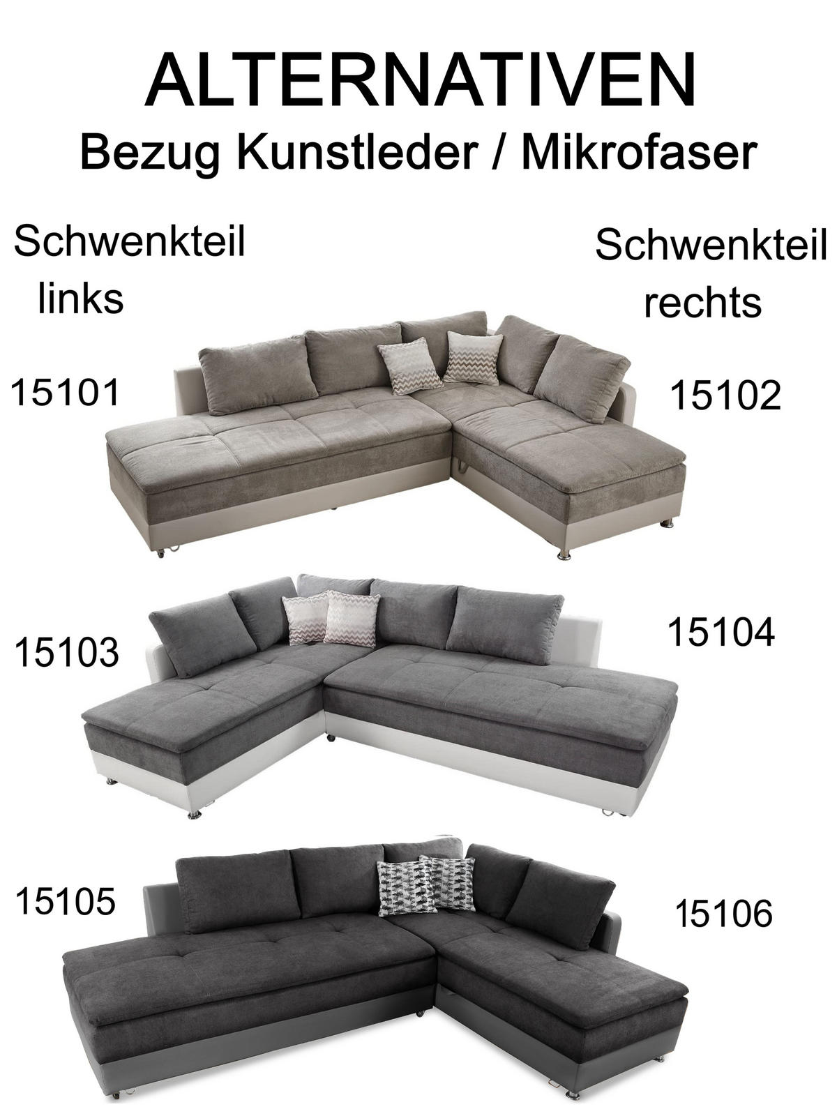 ECKSOFA-DAUERSCHLÄFER Doppelbett Boxspring Federkern Topper, Schwenkteil rechts B306/T223/H95 cm, Kunstleder Grau+Mikrofaser Anthrazit / 15106 - Chromfarben/Anthrazit, Textil/Metall (306/223cm) - luma-home