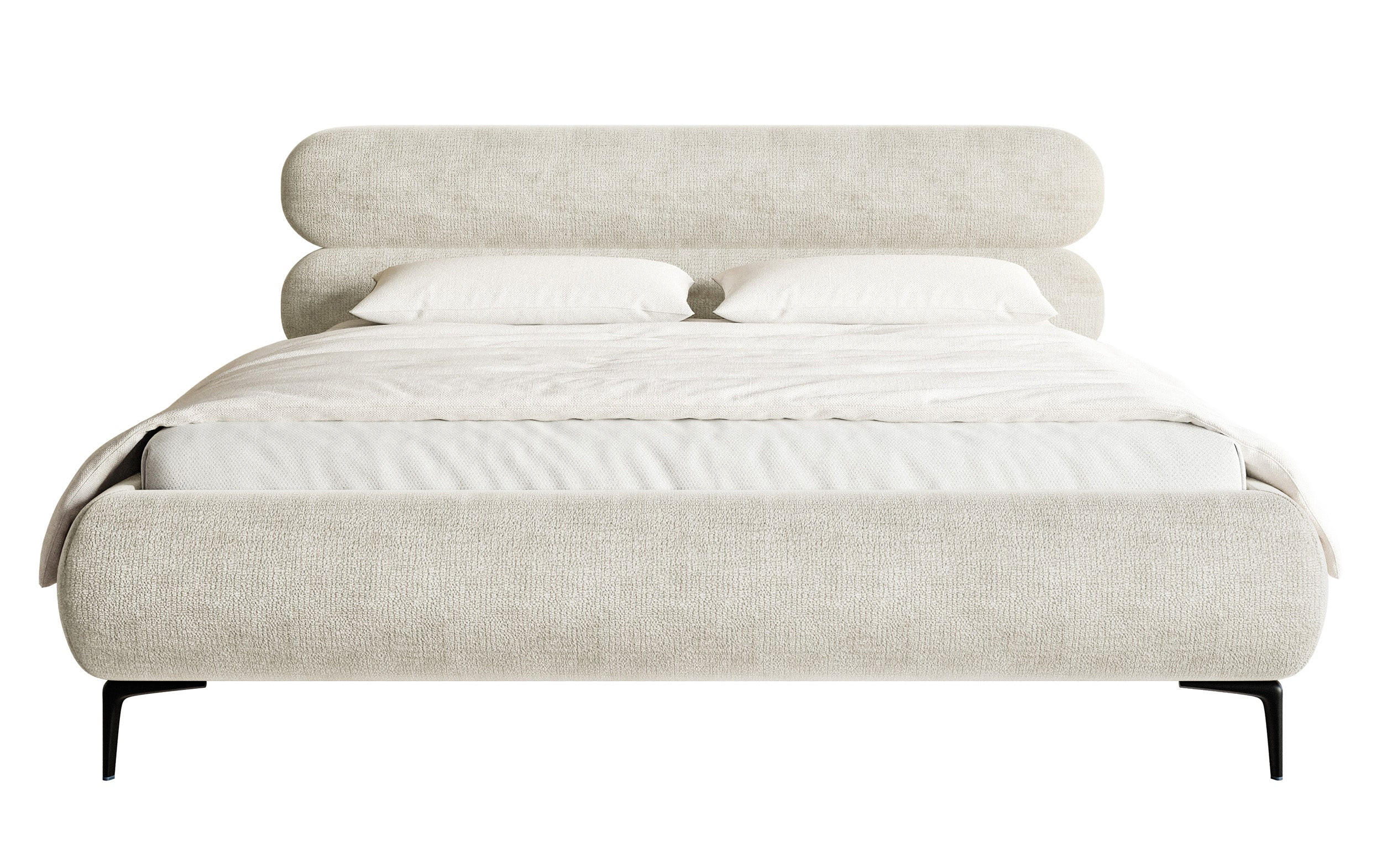 POLSTERBETT Roule Graubeige Chenille mit schwarzen Metallbeinen und Bettkasten 180 cm - Greige/Schwarz, Textil/Metall (180/200cm) - Selsey