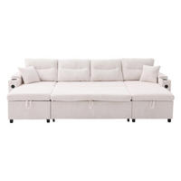 4-SITZER SOFA Cord Beige mit Stauraum, USB-Type-C und Getränkehaltern - Beige, Holzwerkstoff/Textil (272/86/136cm) - WISHDOR