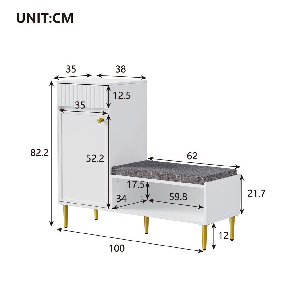 SCHUHSCHRANK Modern mit Sitzbank Weiß 100x35x82.2cm - Weiß, Holzwerkstoff (35/82.2/100cm) - FLIEKS