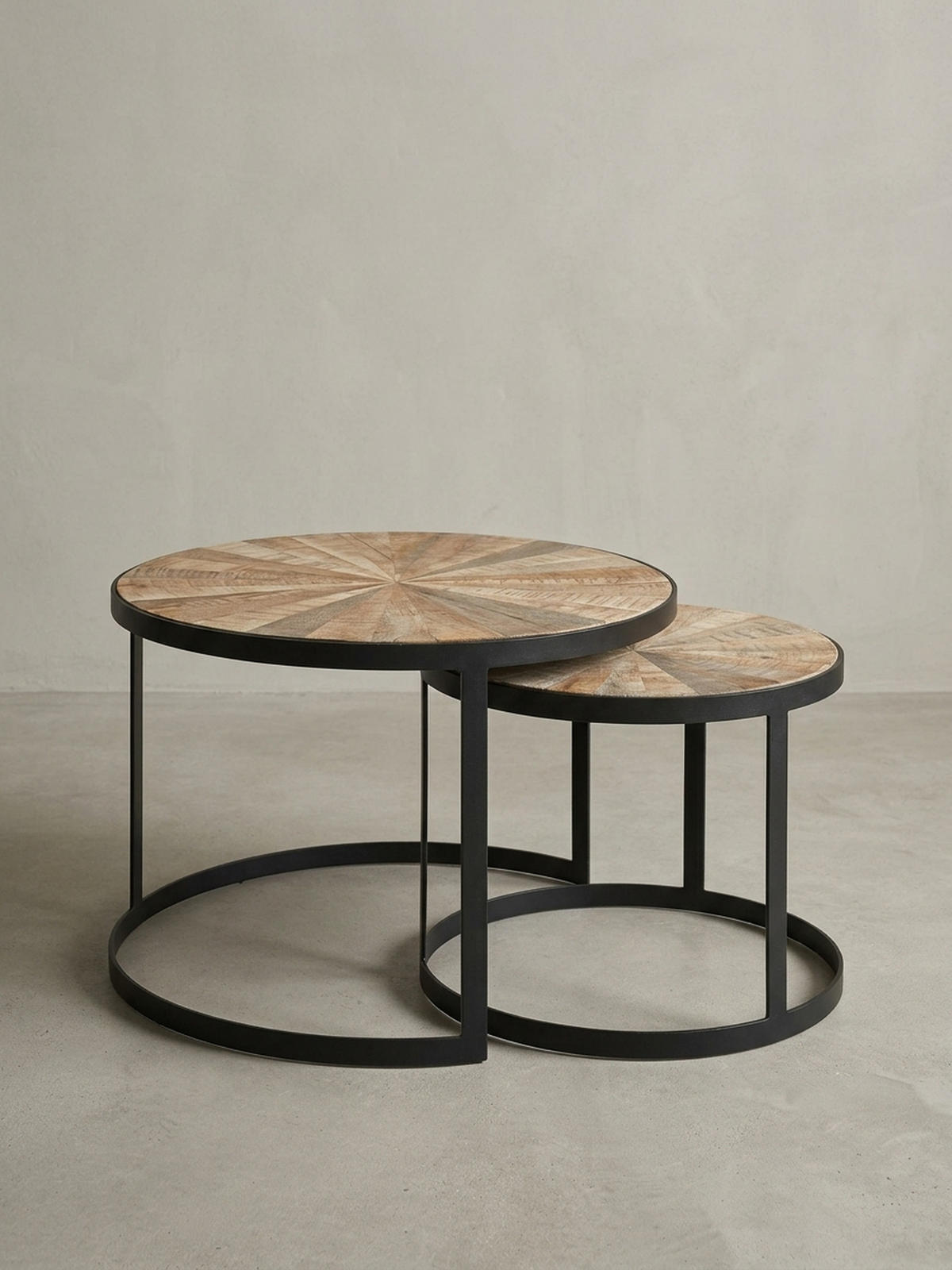 COUCHTISCH 2er Set Massivholz Metall Platzsparend Handgefertigt ESINO, Braun 60x60x40 cm - Schwarz/Braun, Holz/Metall (60/60/40cm) - KADIMA DESIGN