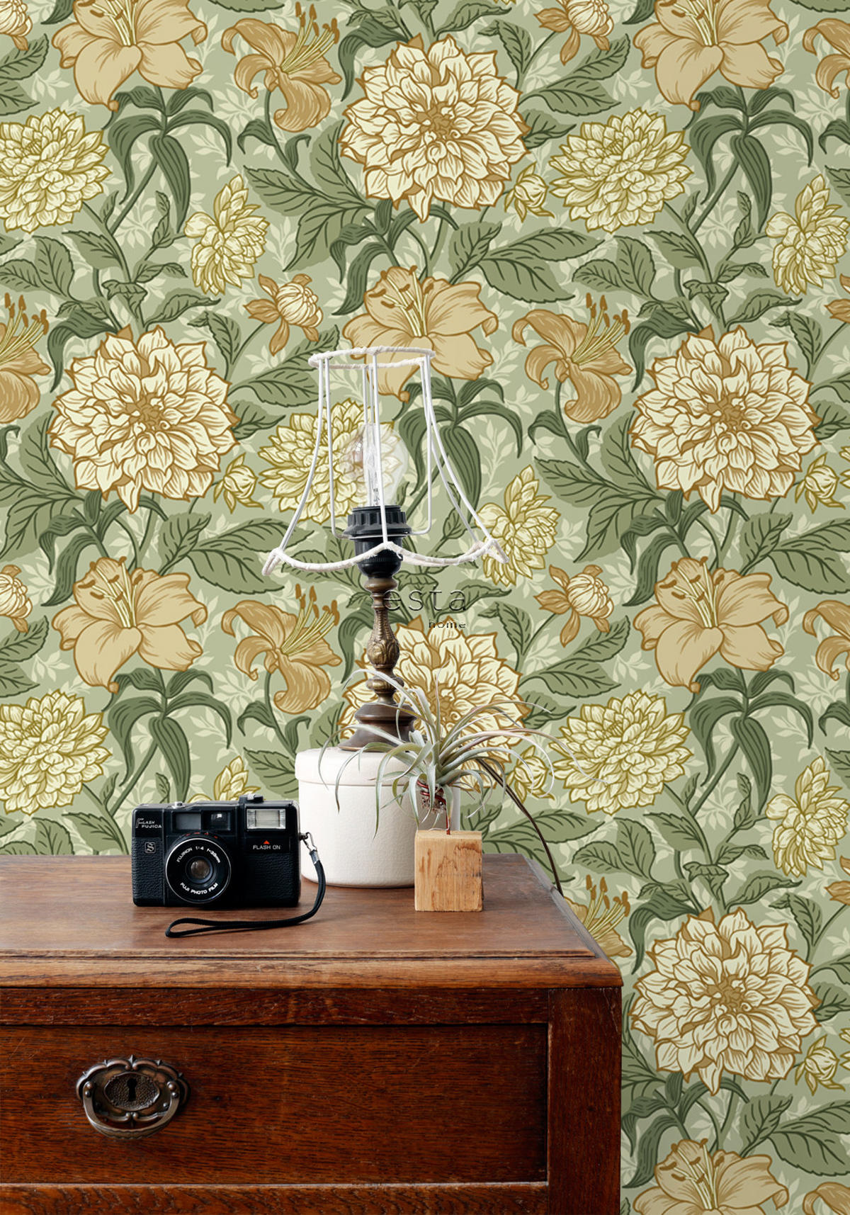 TAPETE Blumenmuster 53 cm x 10.05 m - Grün, Papier (53/1000cm) - ESTAhome