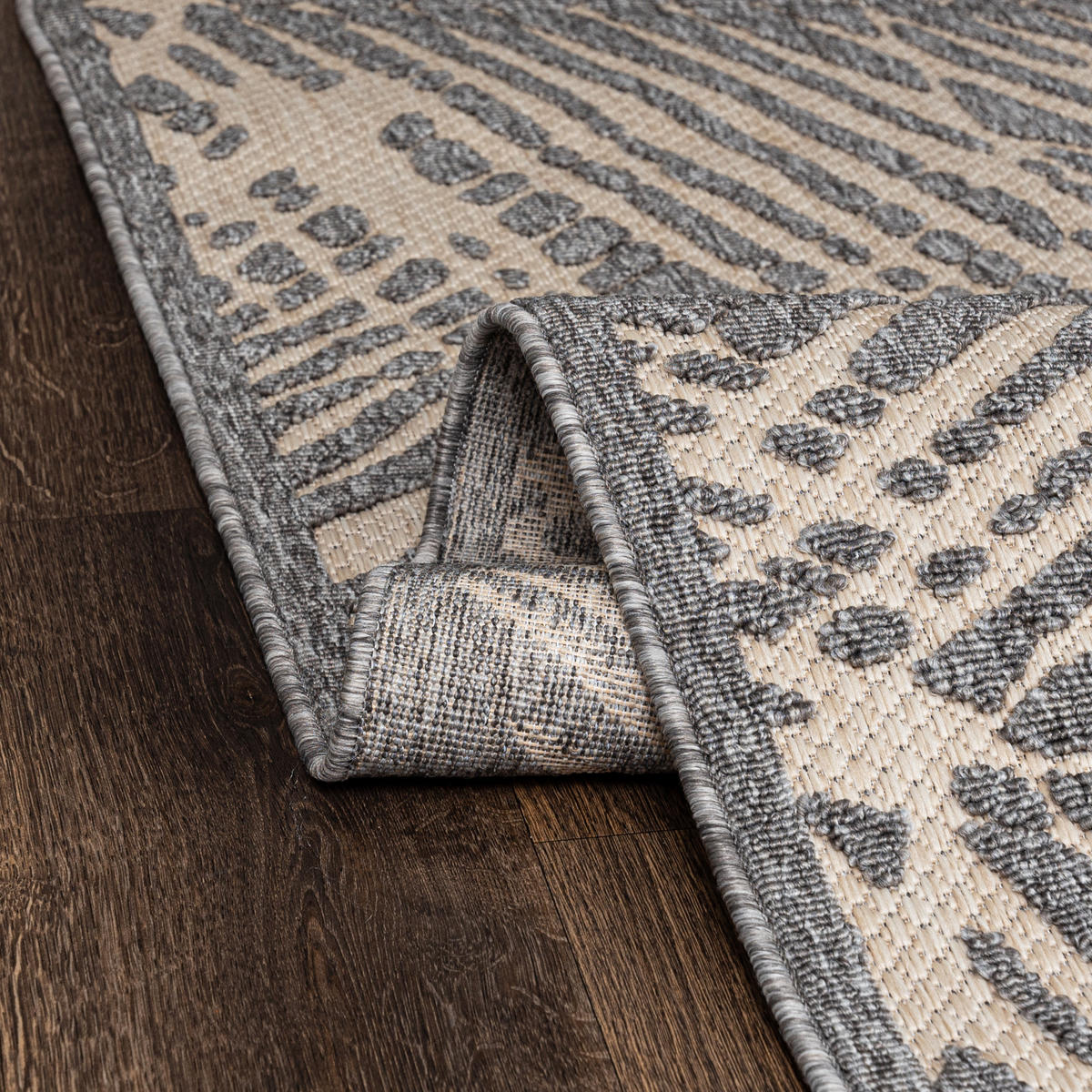 TEPPICH Beige In-Outdoor - Kurzflor Rechteckig, Motiv Pflanzen, Blätter, Blumen - 160 x 230 cm - Beige/Hellgrau, Textil (160/230cm) - Mazovia