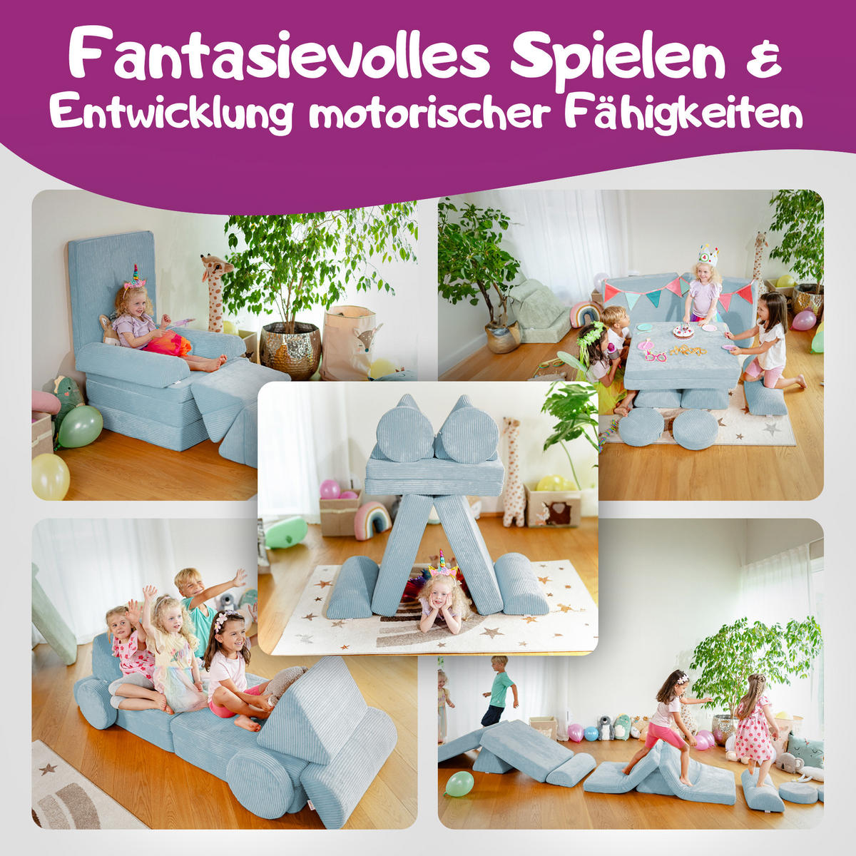 SPIELSOFA Kinder Fantasiewelt 8tlg - Blau, Textil (150/55/66cm) - Linodino