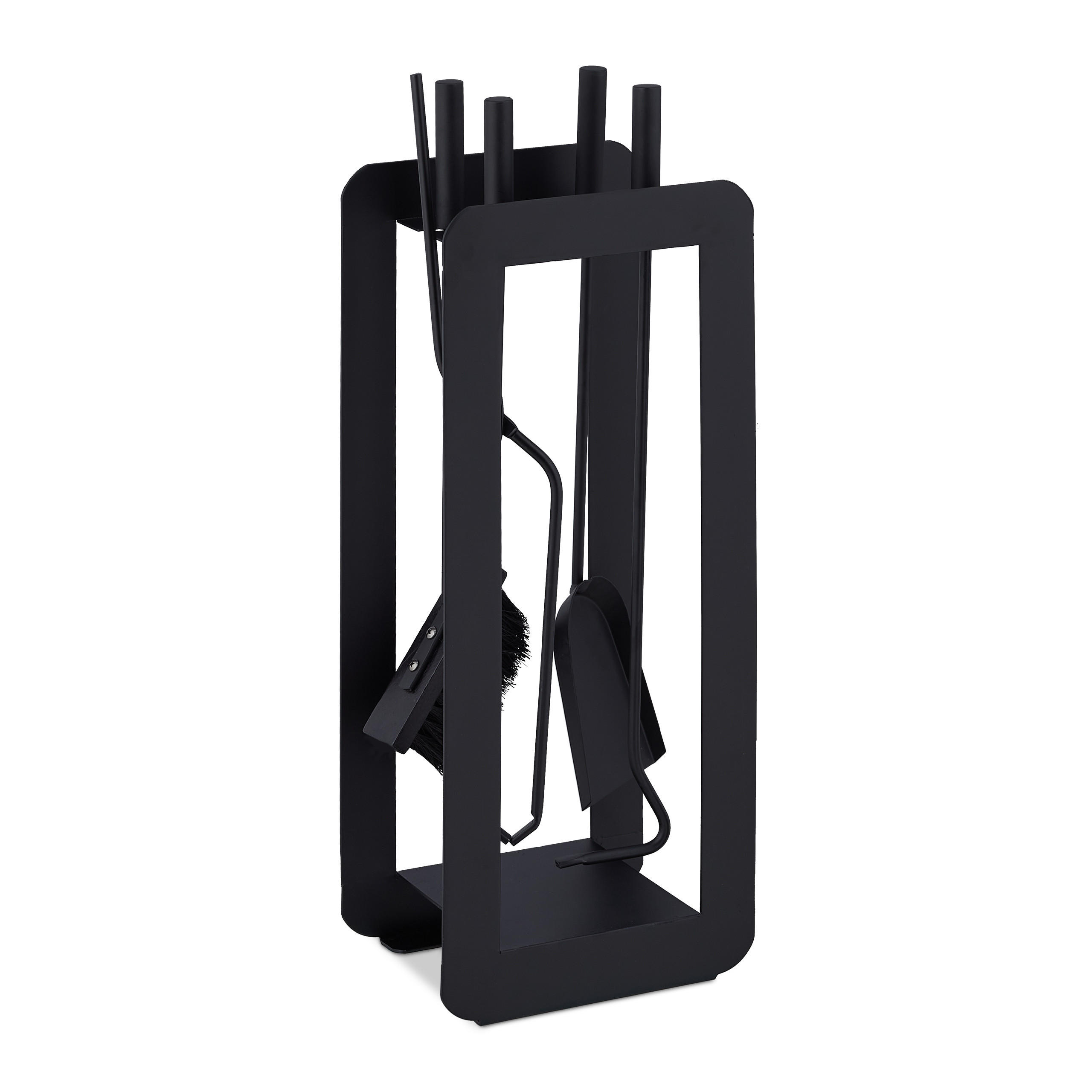 5-TLG.KAMINBESTECK-SET - Schwarz, Metall (22.5/60/16cm) - Relaxdays