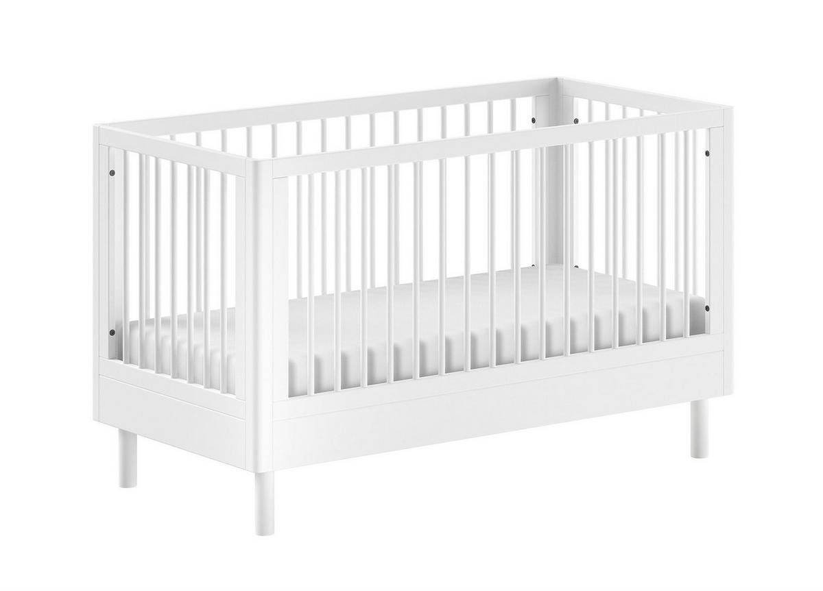 BABYBETT 70x140 Keeley Buche Weiß Holz Umbaubar Komfort Stabil - Weiß, Holz (70/140cm) - 58aufmkessel