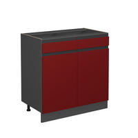 KÜCHENUNTERSCHRANK R-Line Rot 80 cm J-Shape, ohne AP - Anthrazit/Rot, Holzwerkstoff (80/81.6/46cm) - Vicco
