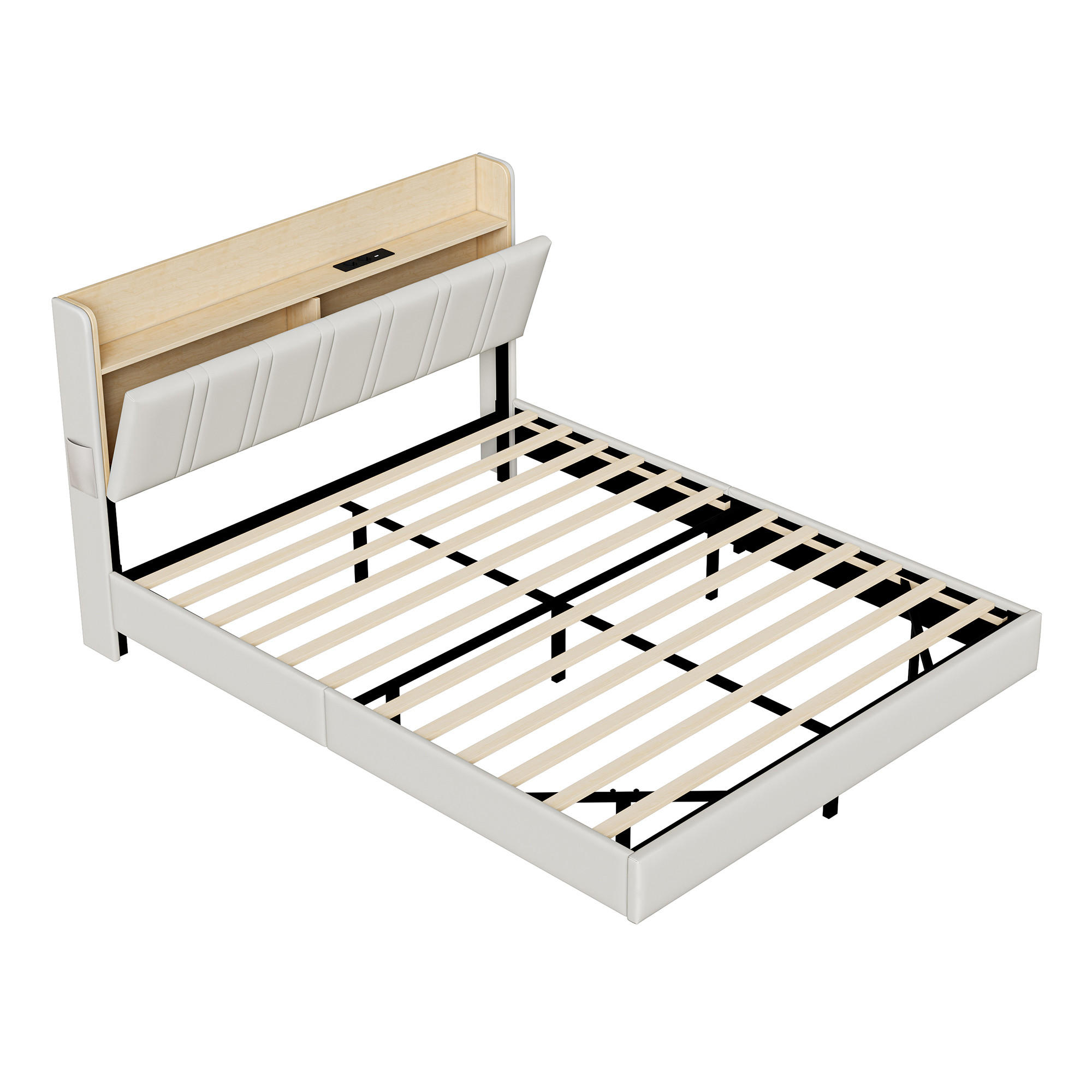 POLSTERBETT 140/200 cm Weiß mit LED-Beleuchtung, Kopfteil mit Ablage, Steckdose und USB-C/USB-Anschluss - Weiß, Metall (140/200cm) - EuroLiving