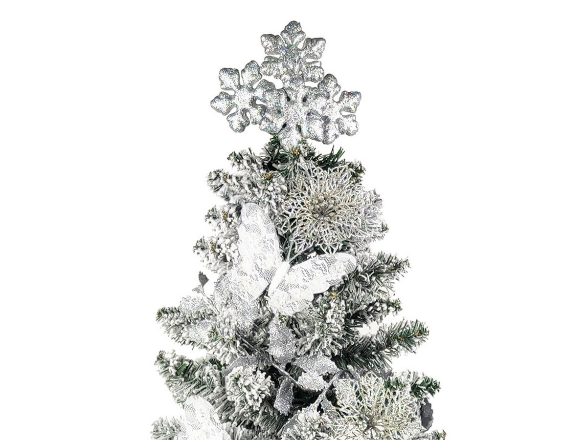 LAALU WEIHNACHTSBAUM geschmückt künstlich WEIHNACHTSKARTE 60 cm mit LED-BELEUCHTUNG IM TOPF - Silberfarben/Weiß, Kunststoff (60cm) - LAALU