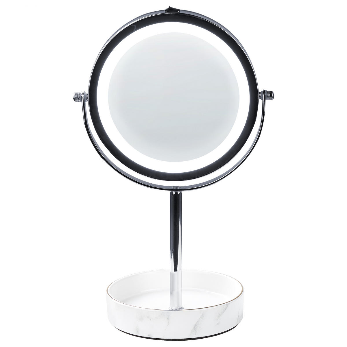 KOSMETIKSPIEGEL silber/weiß mit LED-Beleuchtung 20 cm Savoie - Silberfarben/Weiß, Metall (20/34/15cm) - Beliani