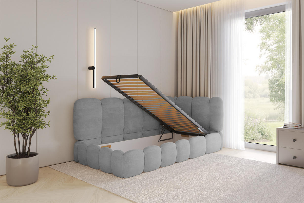 EINZELLBETT Jugendbett mit Bettkasten und Matratze H3/H4, Links - AVRY 80x200 Grau - Hellgrau, Holzwerkstoff/Textil (80/200cm) - ALTDECOR