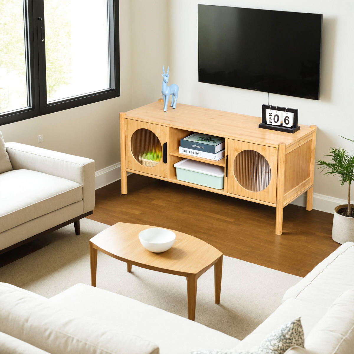 TV-LOWBOARD - Hellbraun, Holz/Holzwerkstoff (103/48/40cm) - Relaxdays