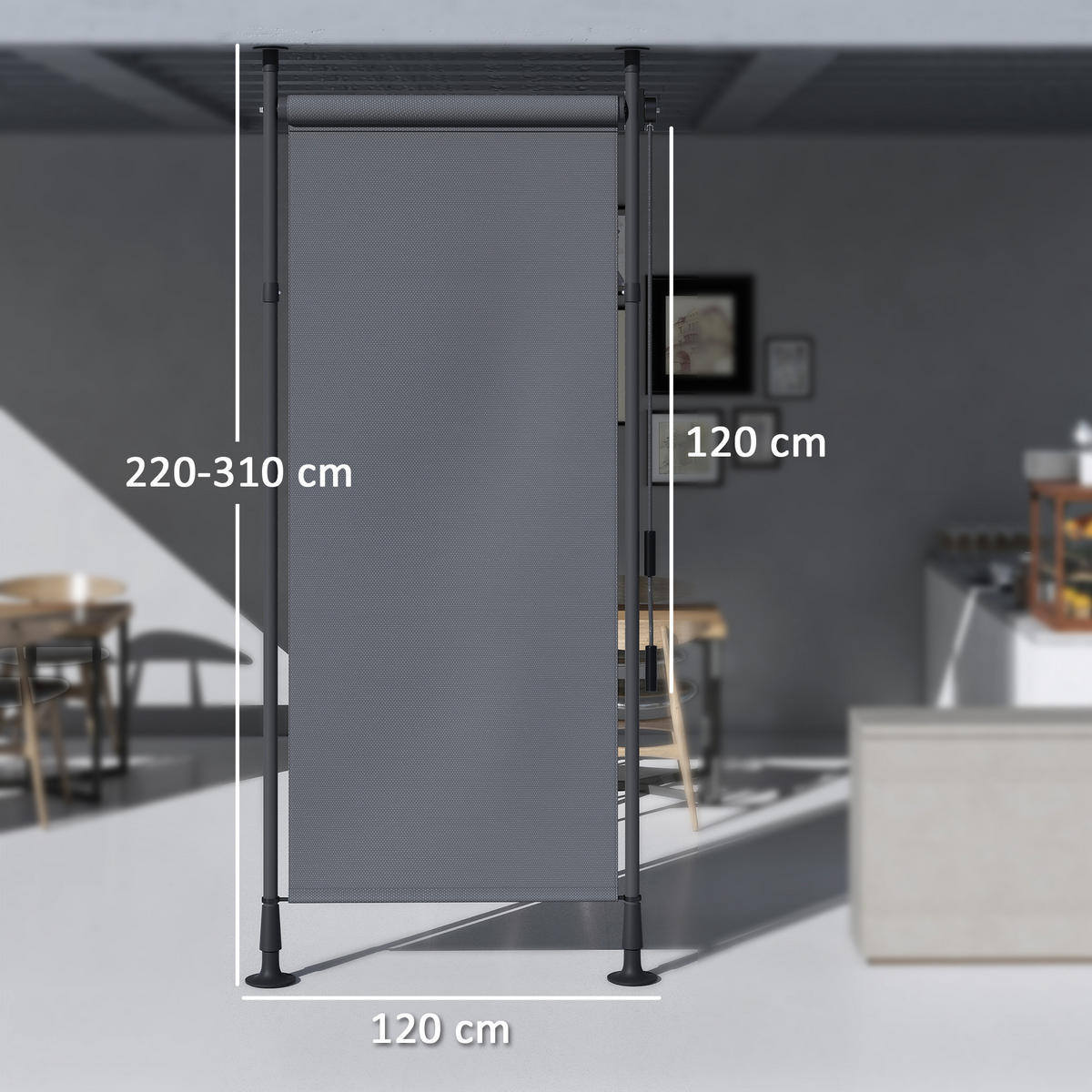 SENKRECHTMARKISE, Polyester, Dunkelgrau - Dunkelgrau, Kunststoff/Metall (2.8/310/120cm) - Outsunny