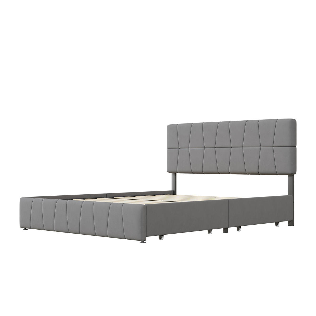 POLSTERBETT 180x200 cm, Grau, mit 4 Schubladen - Grau, Textil/Metall (180/200cm)