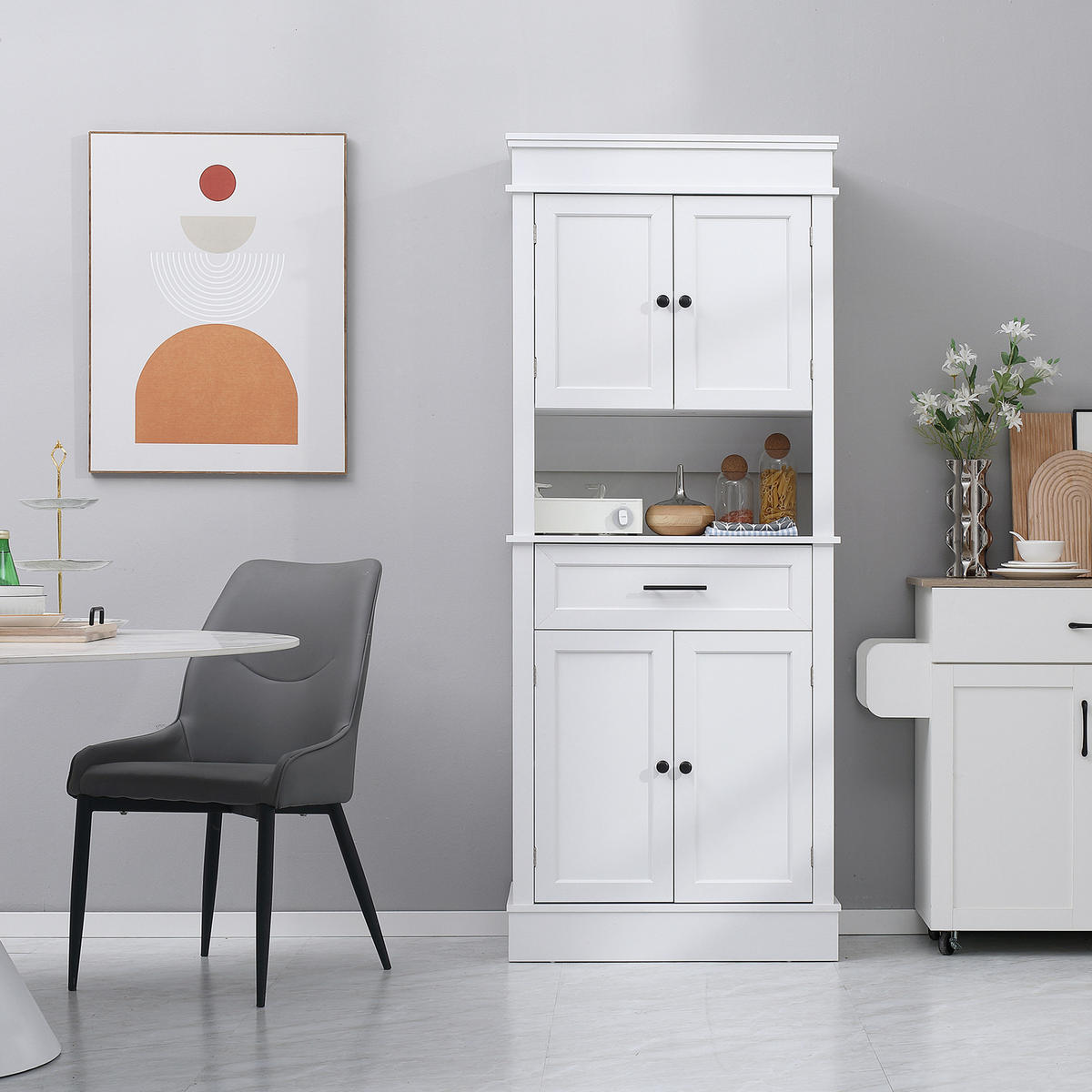 KÜCHENSCHRANK Weiß, 4 Türen, 1 Schublade, 74/39,5/183 cm - Weiß, Holzwerkstoff (74/183/39.5cm) - PANGIVO