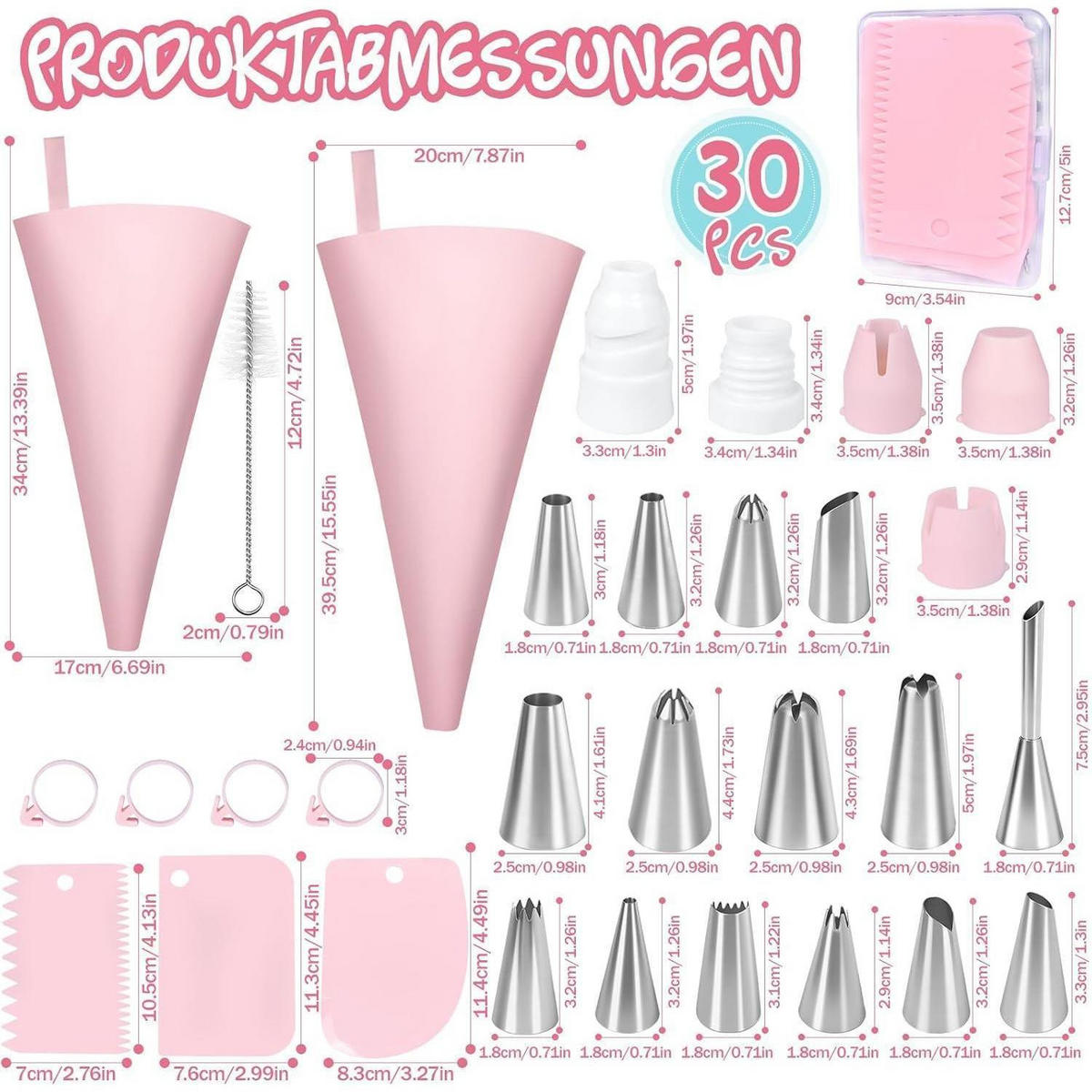 SPRITZBEUTEL Set 30-teilig mit Edelstahl-Tüllen - Pink, Kunststoff (17/2/39.5cm)