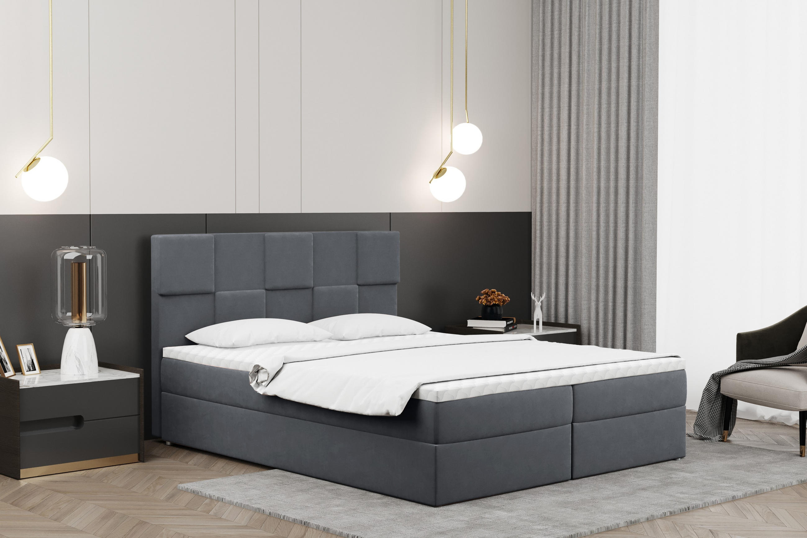 BOXBETT mit Bettkasten und Matratze CLARA Stoff Velvet Grau 140x200 cm H3-Bonell - Grau, Holz/Textil (140/200cm) - Kaiser Möbel