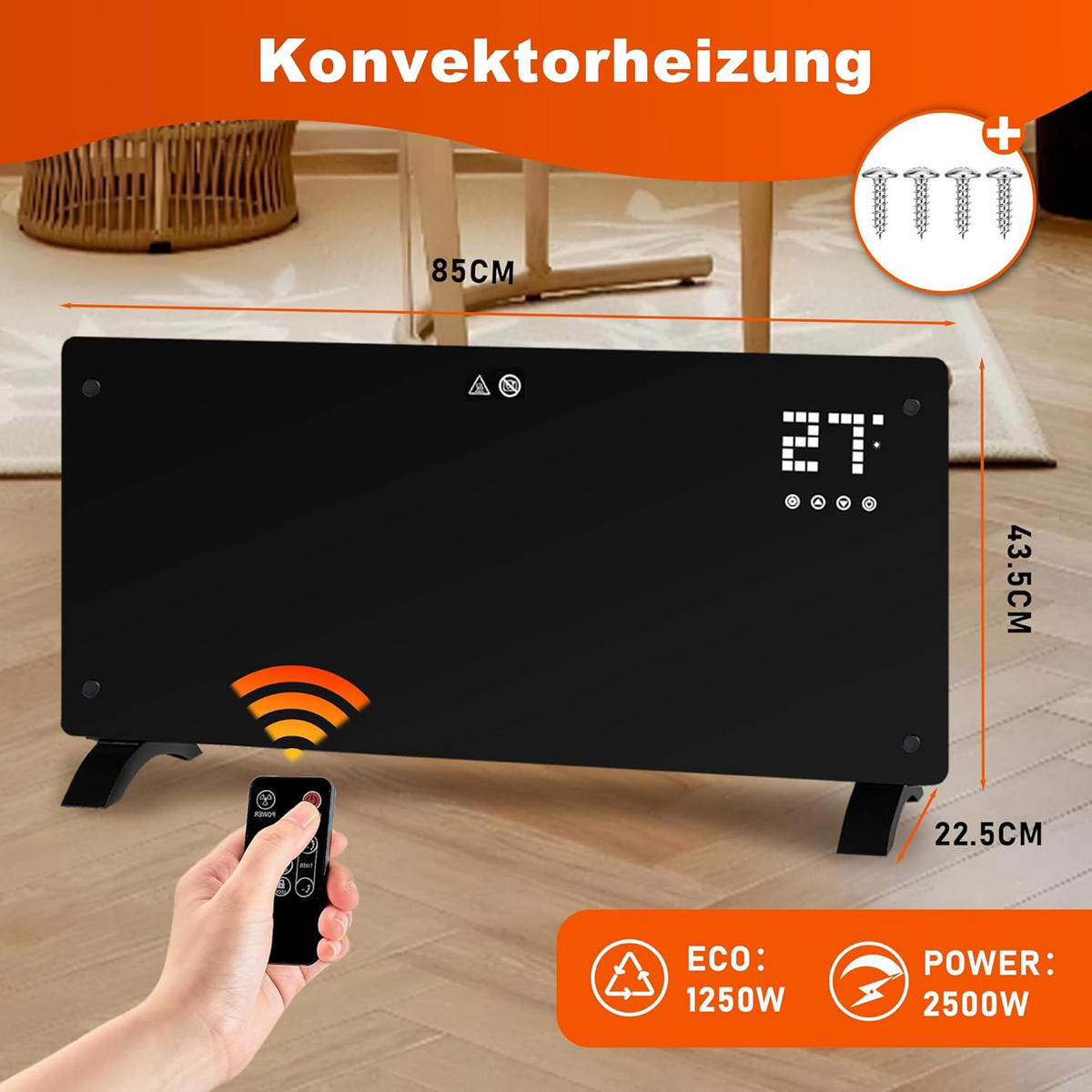 HEIZUNGSLÜFTER Hearthflow 22.5/85.0/43.5 cm - Schwarz, Metall (85/43.5/22.5cm) - ZMH