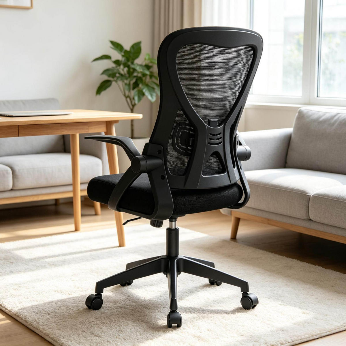 BÜROSTUHL in Schwarz 42x47x111,5 cm mit klappbaren Armlehnen und Höhenverstellung - Schwarz, Kunststoff (47/111.5/42cm) - IVMEU