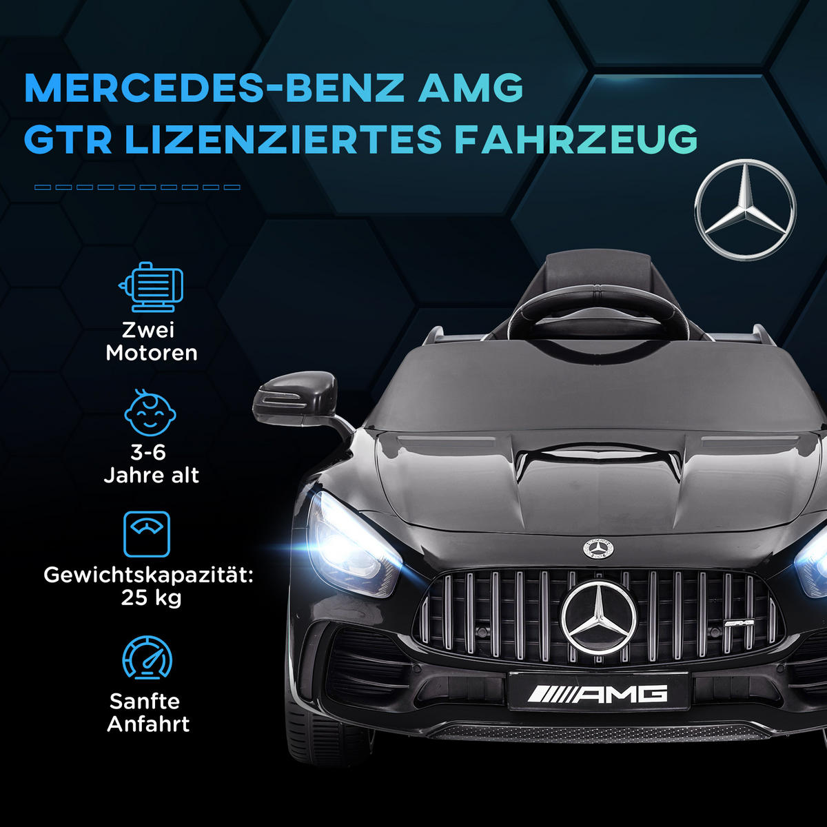 ELEKTRO-KINDERAUTO, Mercedes, 3-5 km/h, Fernbedienung, Licht & Musik, Schwarz - Schwarz, Kunststoff/Metall (108/67/46cm) - AIYAPLAY