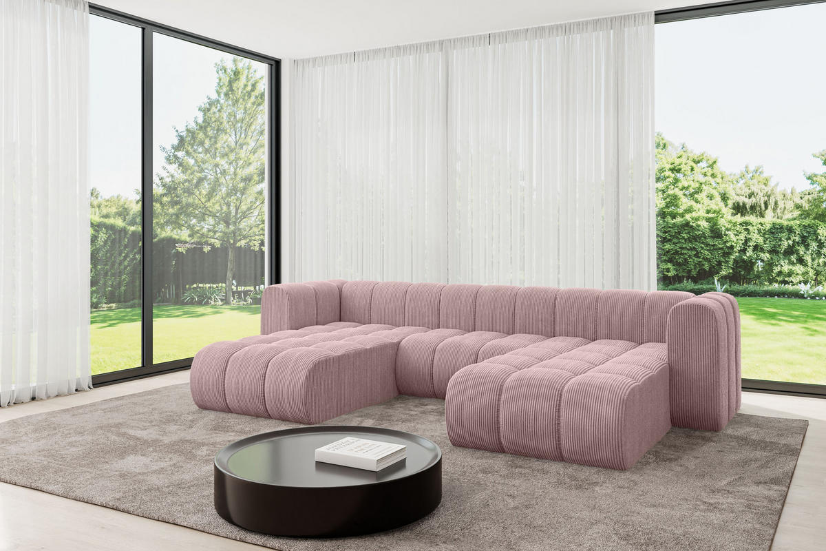 WOHNLANDSCHAFT modulares Sofa Joren-U1 - 319x177x70 cm Rosa - Rosa, Holzwerkstoff/Textil (319/70/177cm) - ALTDECOR