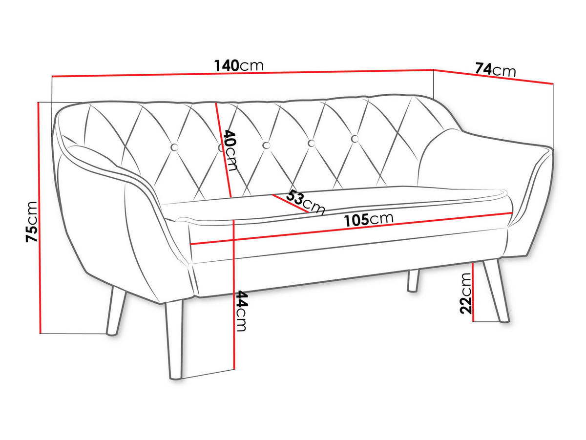 SOFA Skand 2 - Dunkelgrau/Naturfarben, Holz/Textil (140/75/74cm) - MIRJAN24